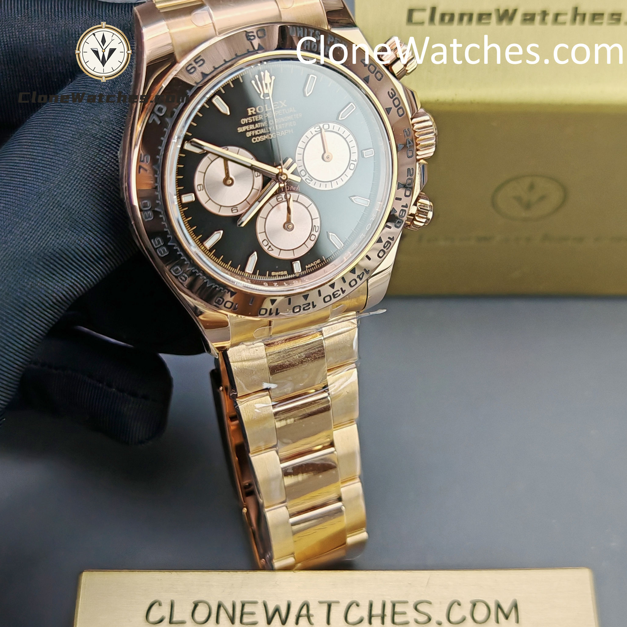 Rolex Super Clone Watches 1:1 Daytona 18K Rose Gold Black Dial m126505-0001 4131 Movement