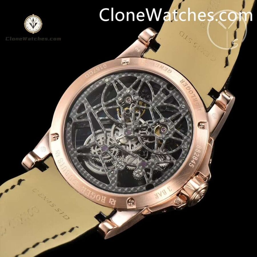 Roger Dubuis Super Clone Watches 1:1 Excalibur Rose Gold Skeleton Double Flying Tourbillon RDDBEX0397 45MM