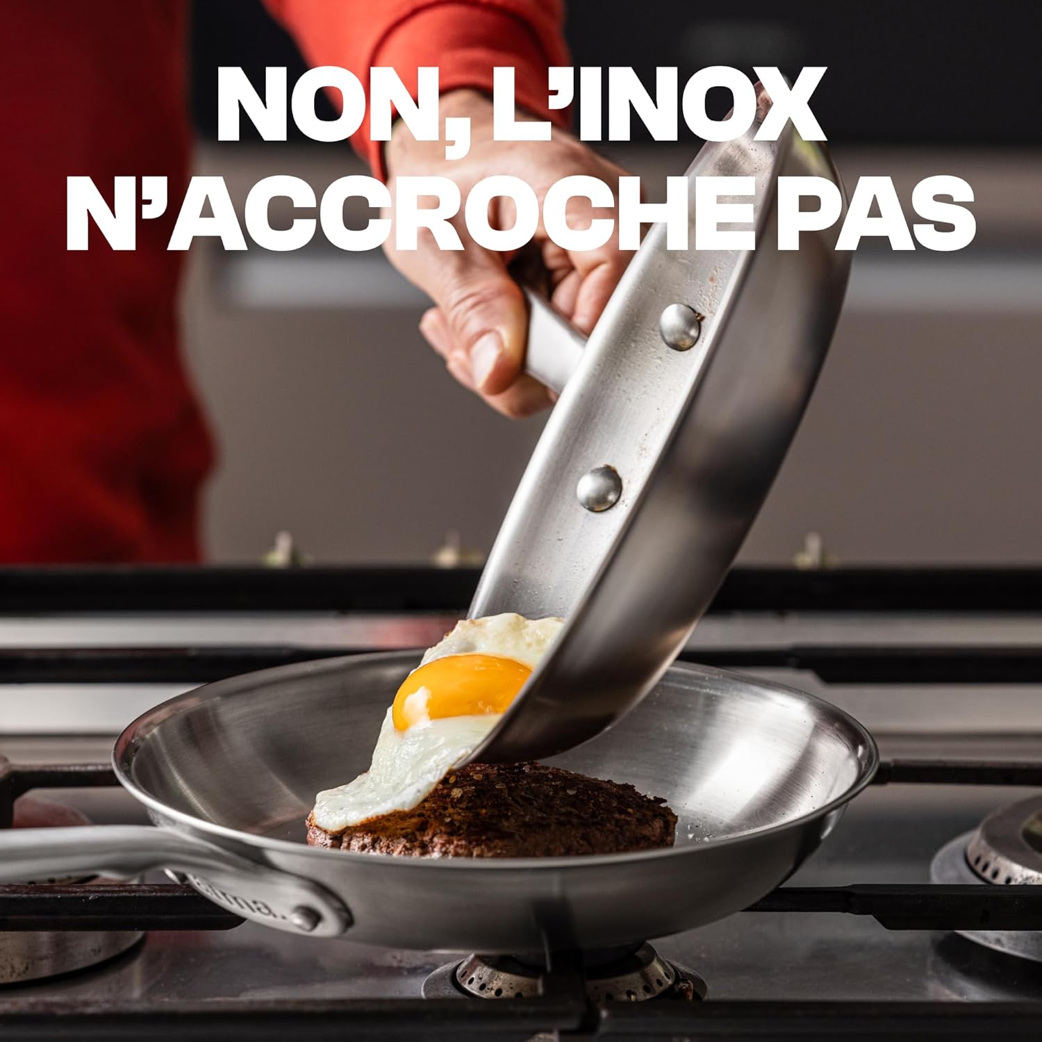 Set 3 poêles inox induction 20 26 28 cm manches rivetés sans PFAS