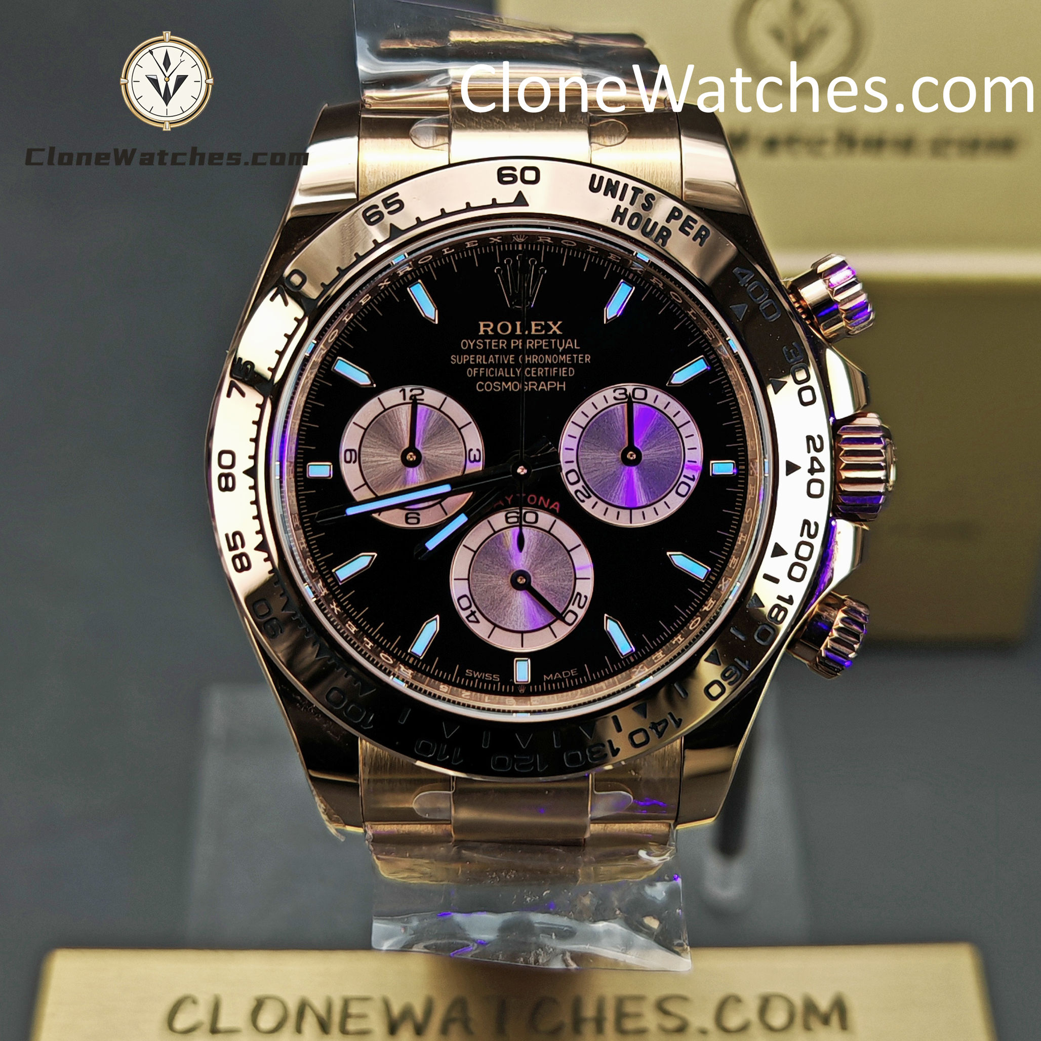 Rolex Super Clone Watches 1:1 Daytona 18K Rose Gold Black Dial m126505-0001 4131 Movement