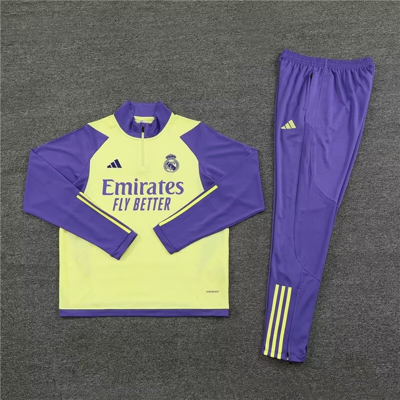 2023/2024 Real Madrid half-pull training suit light yellow suit 1:1 Thai quality suit
