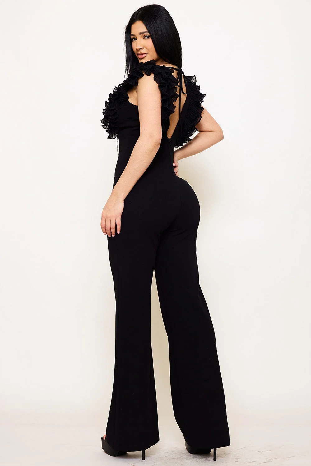 Symphony Jumpsuit - Ruffle Sleeve Techno Crepe Jumpsuit