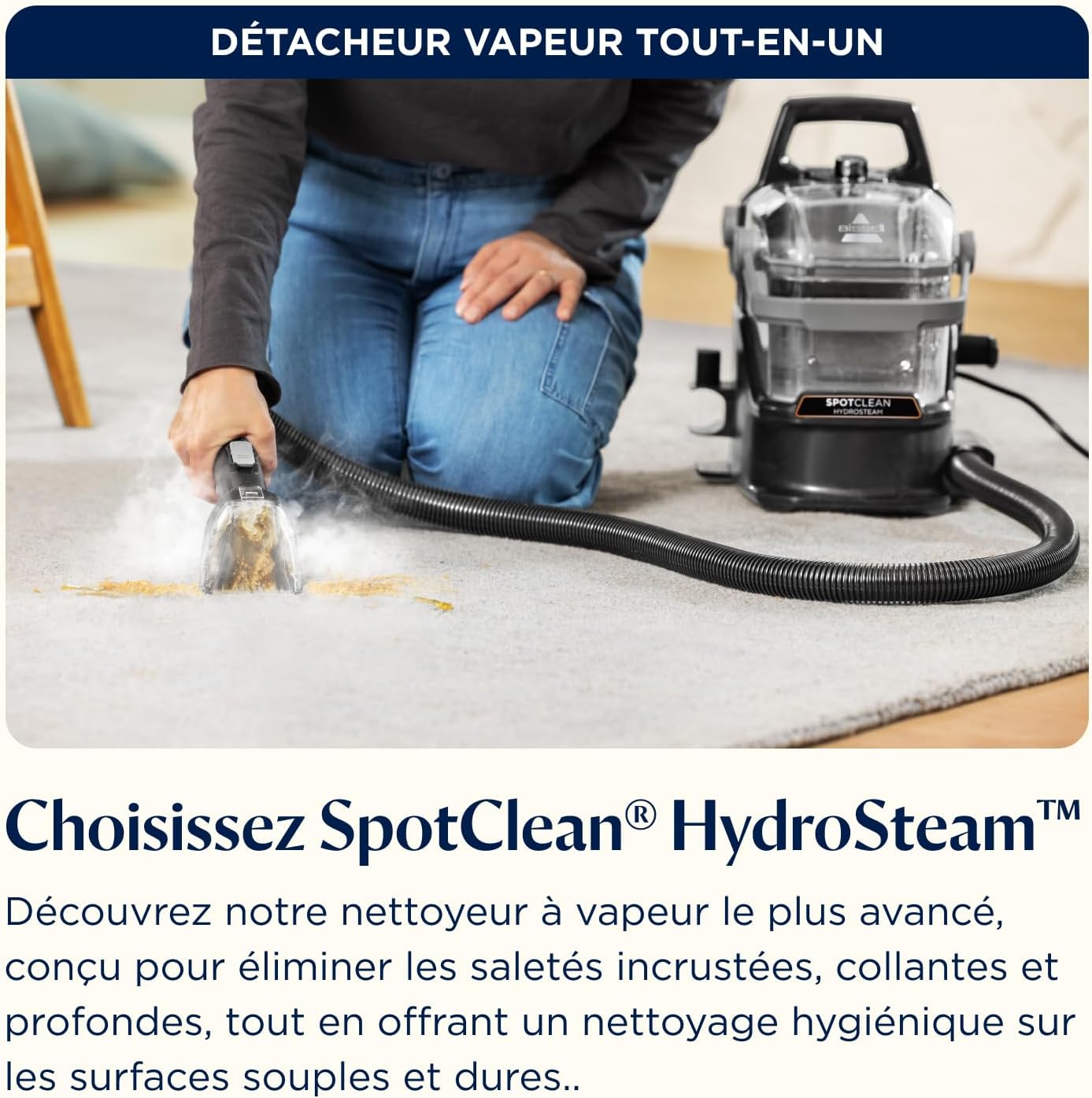 Shampouineuse canapé 1000 W technologie HydroSteam pour tapis tissus voiture