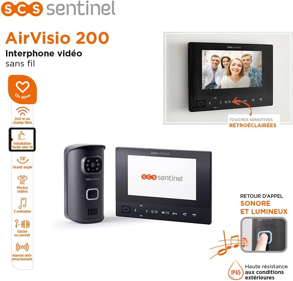 Interphone vidéo sans fil portée 200 m grand angle alarme anti arrachement