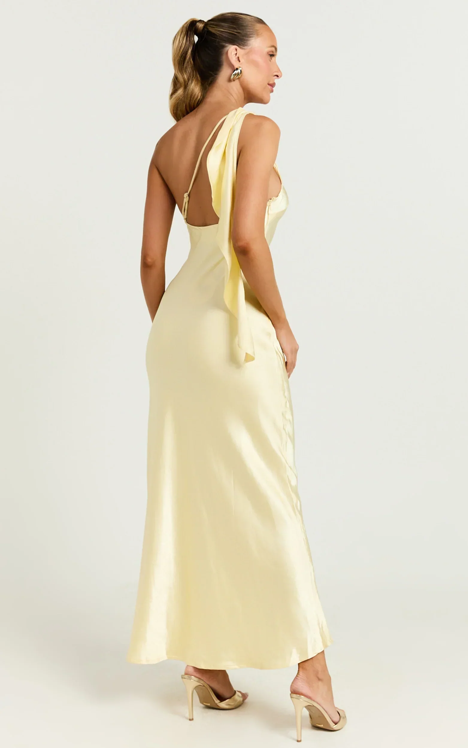 Calix Midi Dress - One Shoulder Slip Dress in Butter