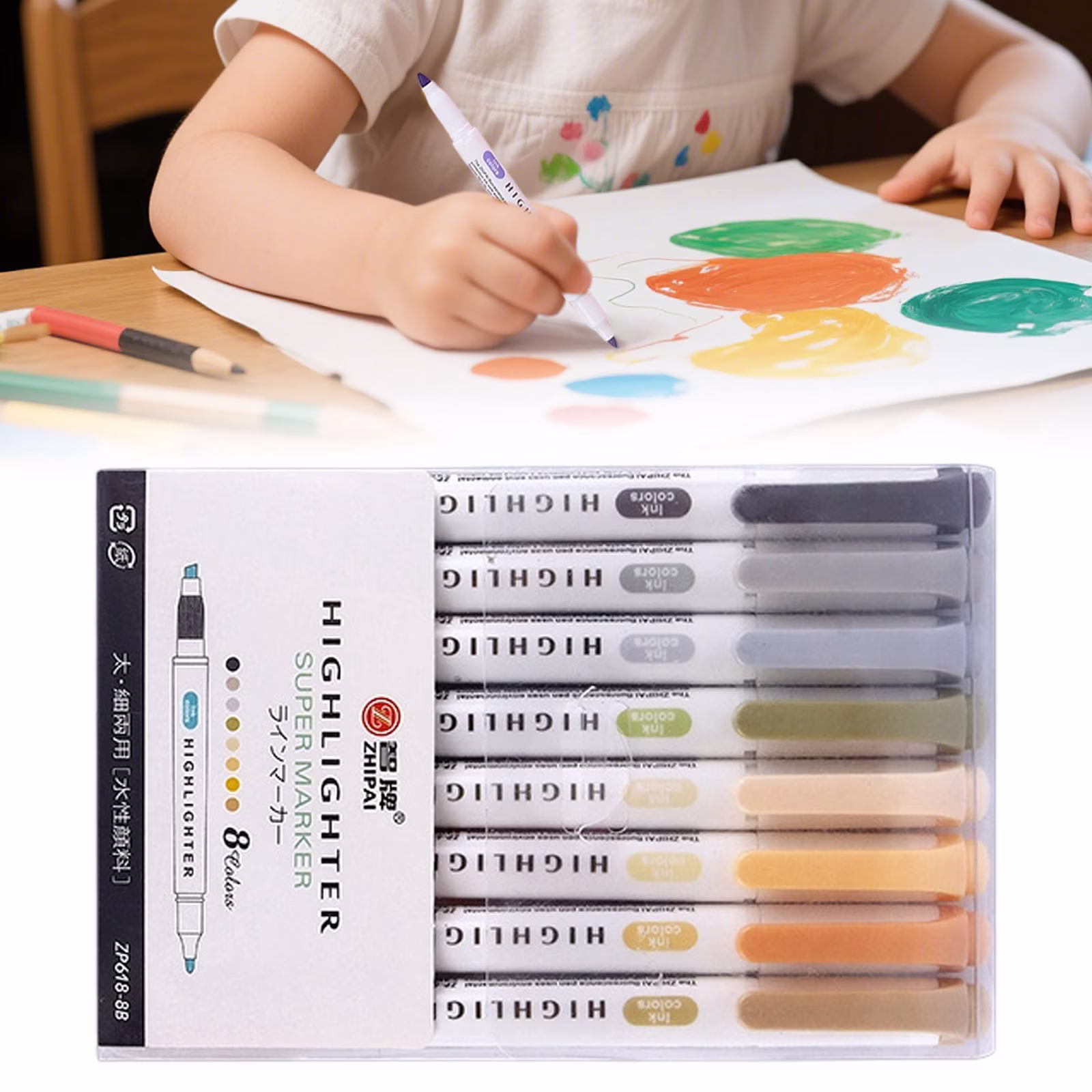 8 Color Dual Tip Highlighters Assorted Colors,Mildliner Highlighters,Pastel Bible Highlighters Bulk Colored Cute Gel High Lighters Aesthetic Highlighters Pastel Supplies No Bleed Journaling Kit