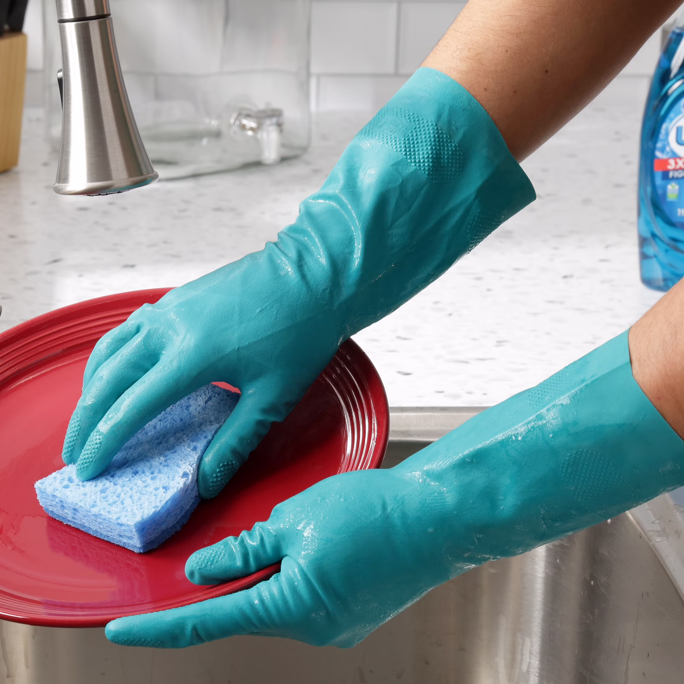 Great Value Reusable Latex Household Cleaning Gloves, Large, Teal, 1 Pair