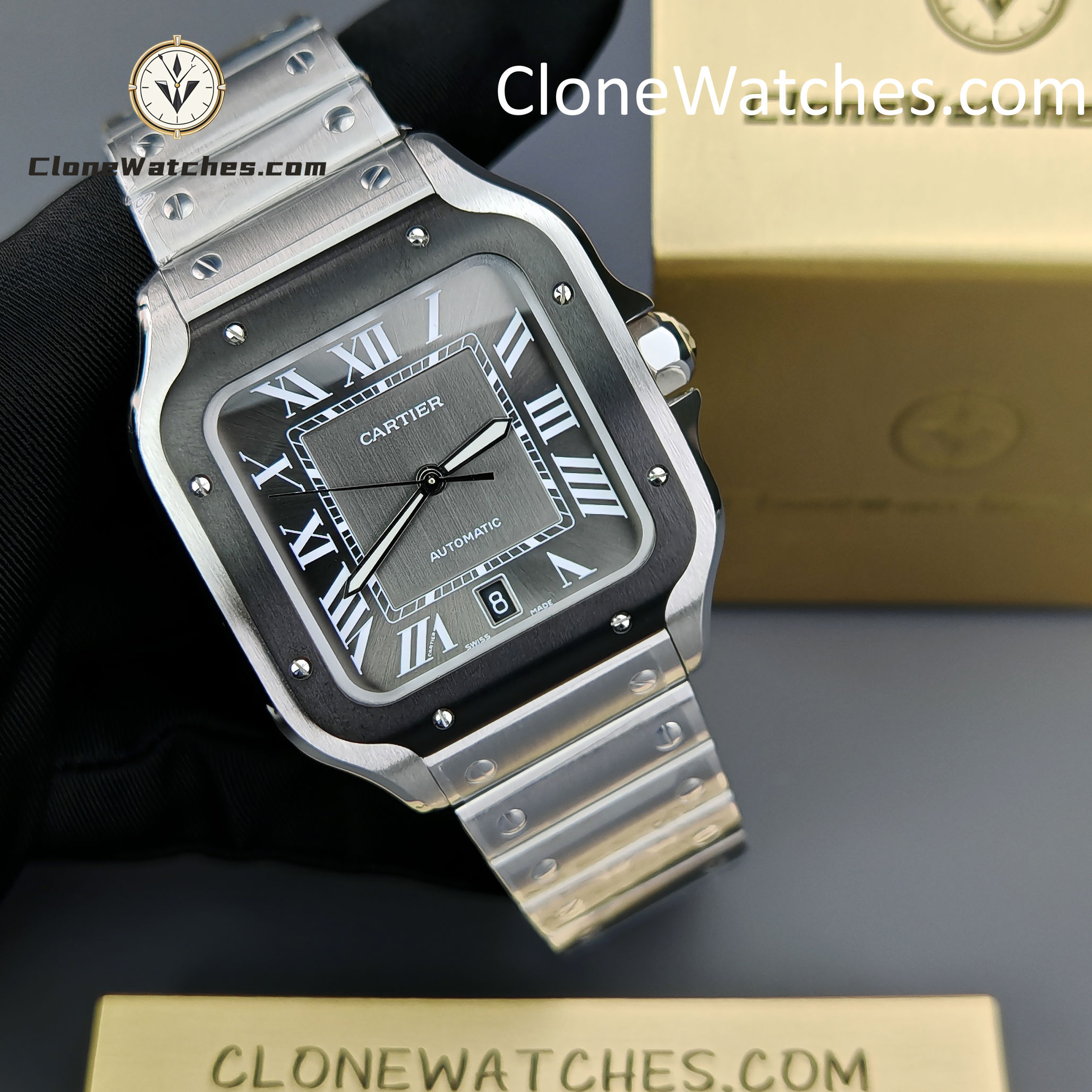 Cartier Super Clone Watches 1:1 Santos Series Gray Dial 39.8MM WSSA0037 Steel Strap
