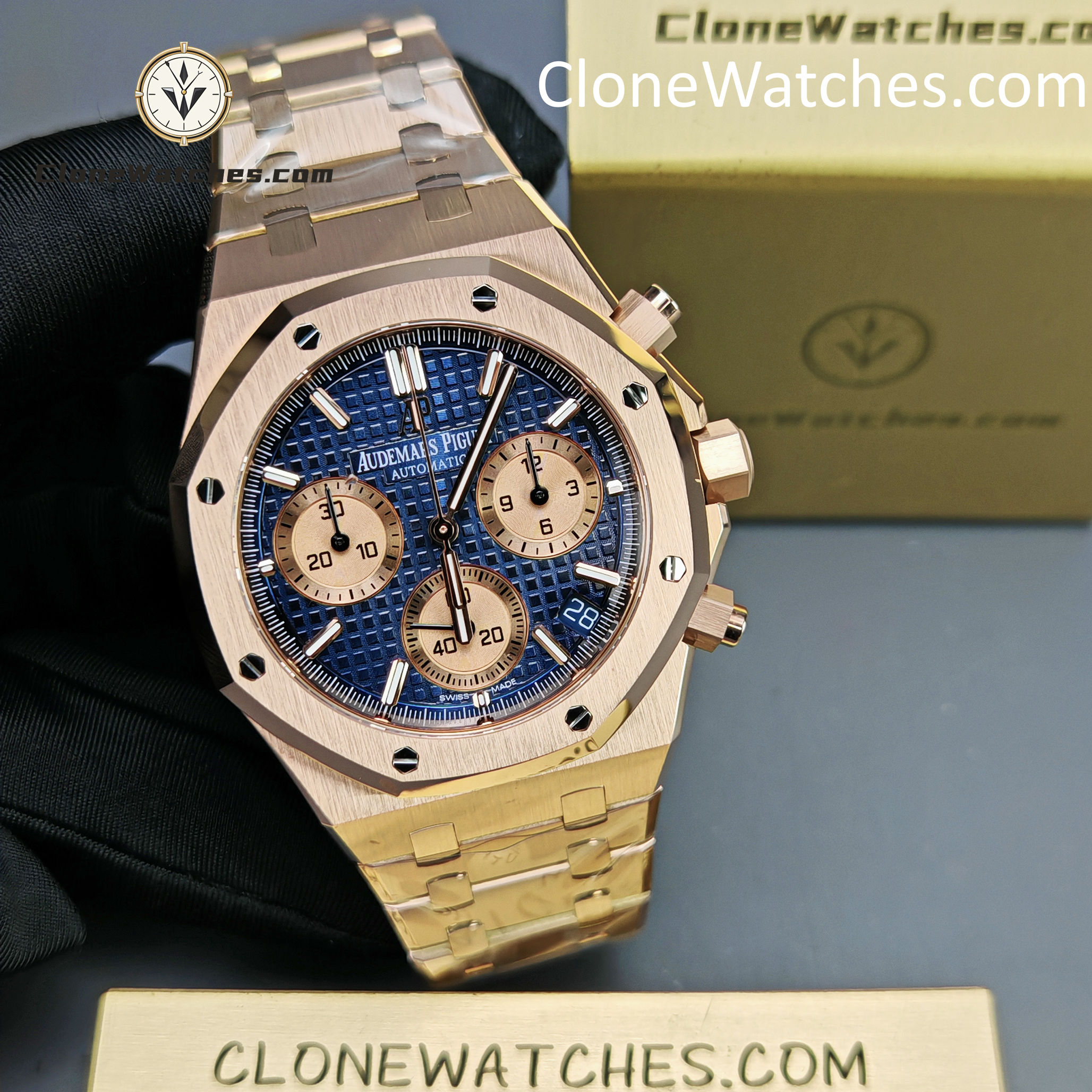 Audemars Piguet Super Clone Watches 1:1 Royal Oak Rose Gold 26239 Blue Dial
