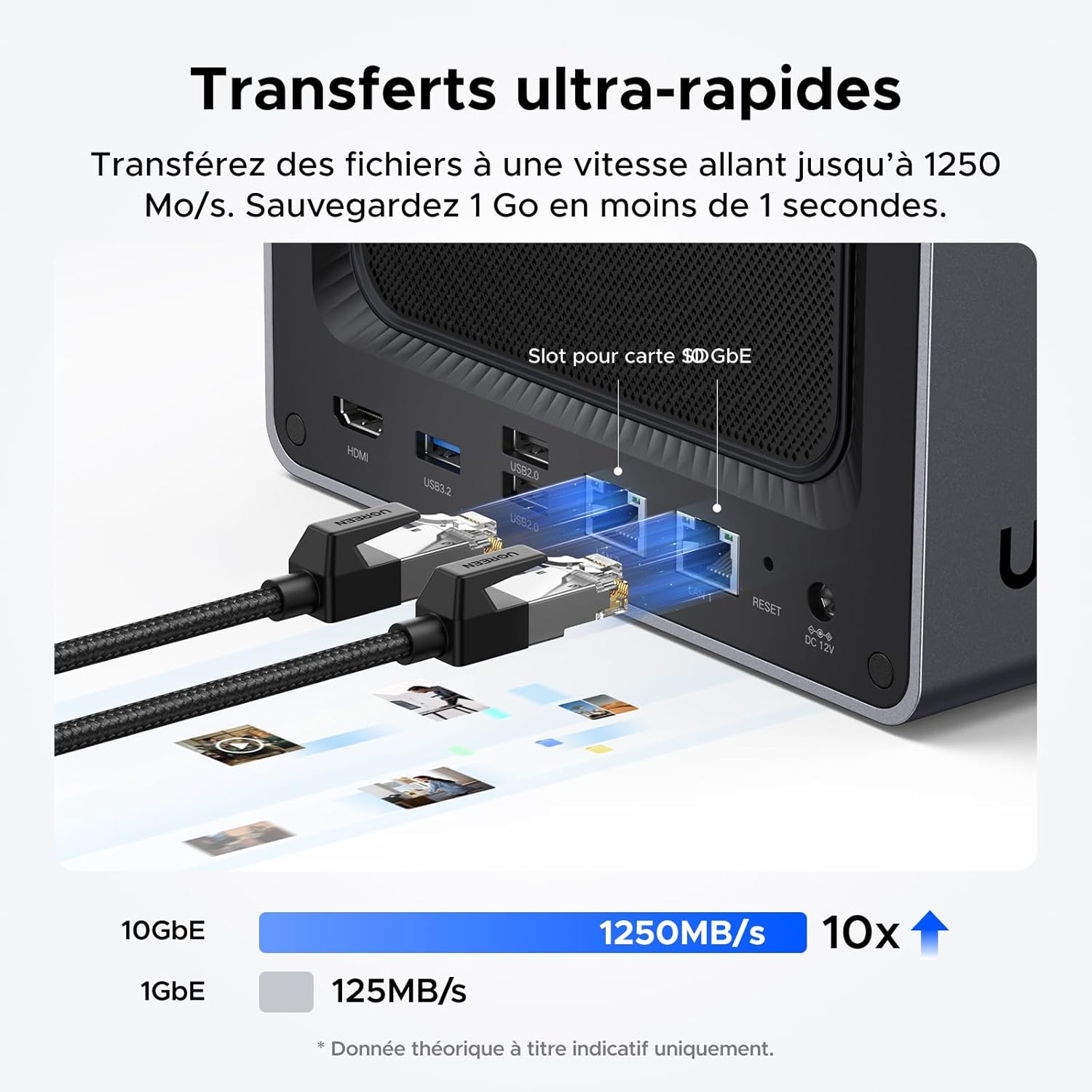 NAS 4 baies Intel 8 Go DDR5 SSD 128 Go 10GbE HDMI 4K