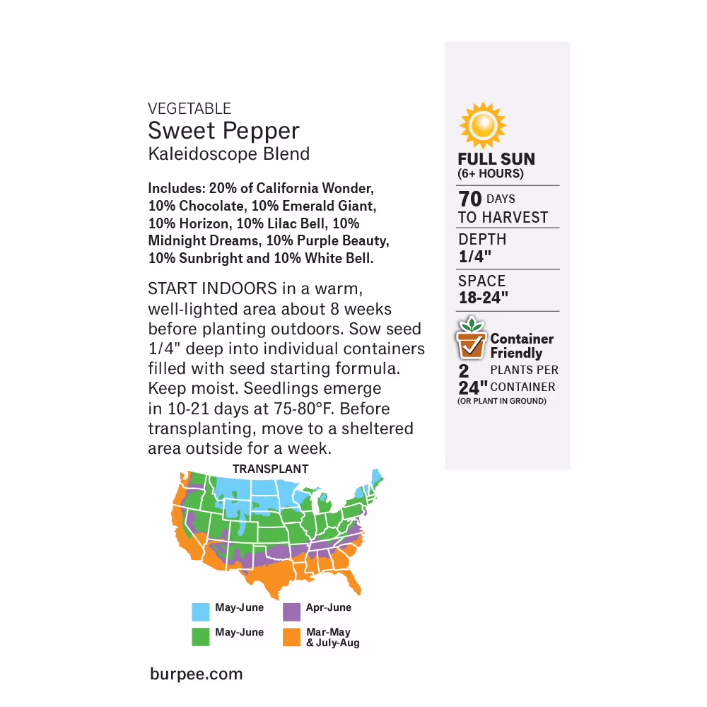 Burpee Kaleidoscope Blend Sweet Pepper Vegetable Seed, 1-Pack