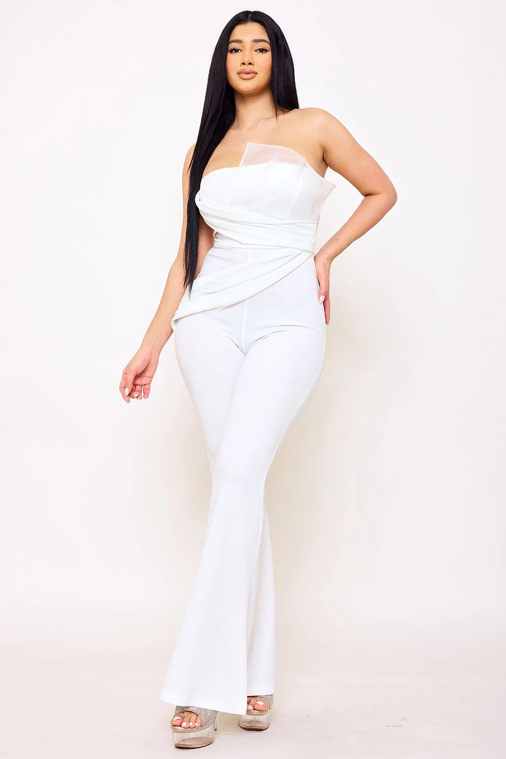 Symphony Jumpsuits - Glitter Tube Top With Mesh Panel Jumpsuit