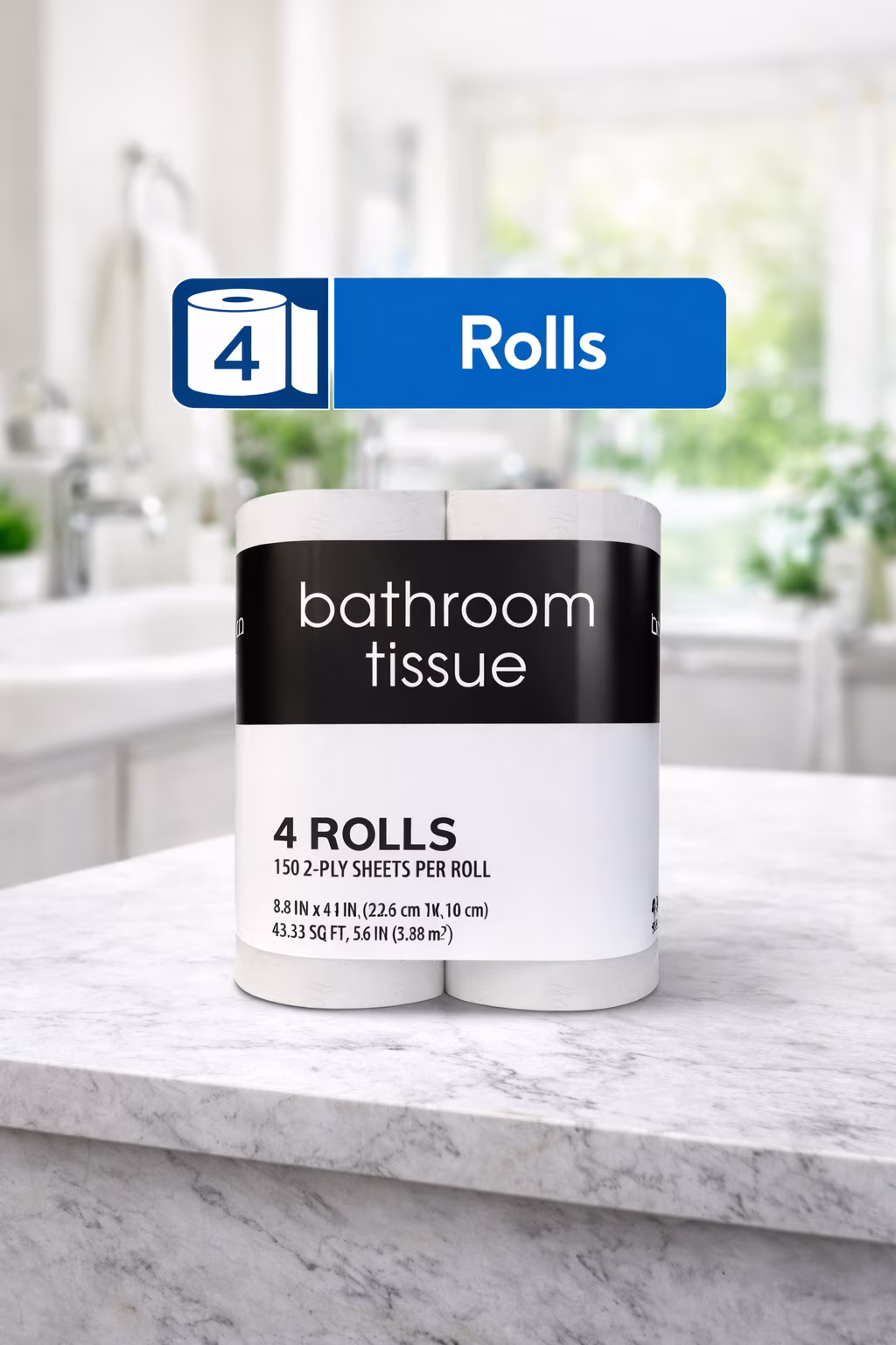 Toilet Paper, 4 Rolls, 150 2-Ply Sheets per Roll