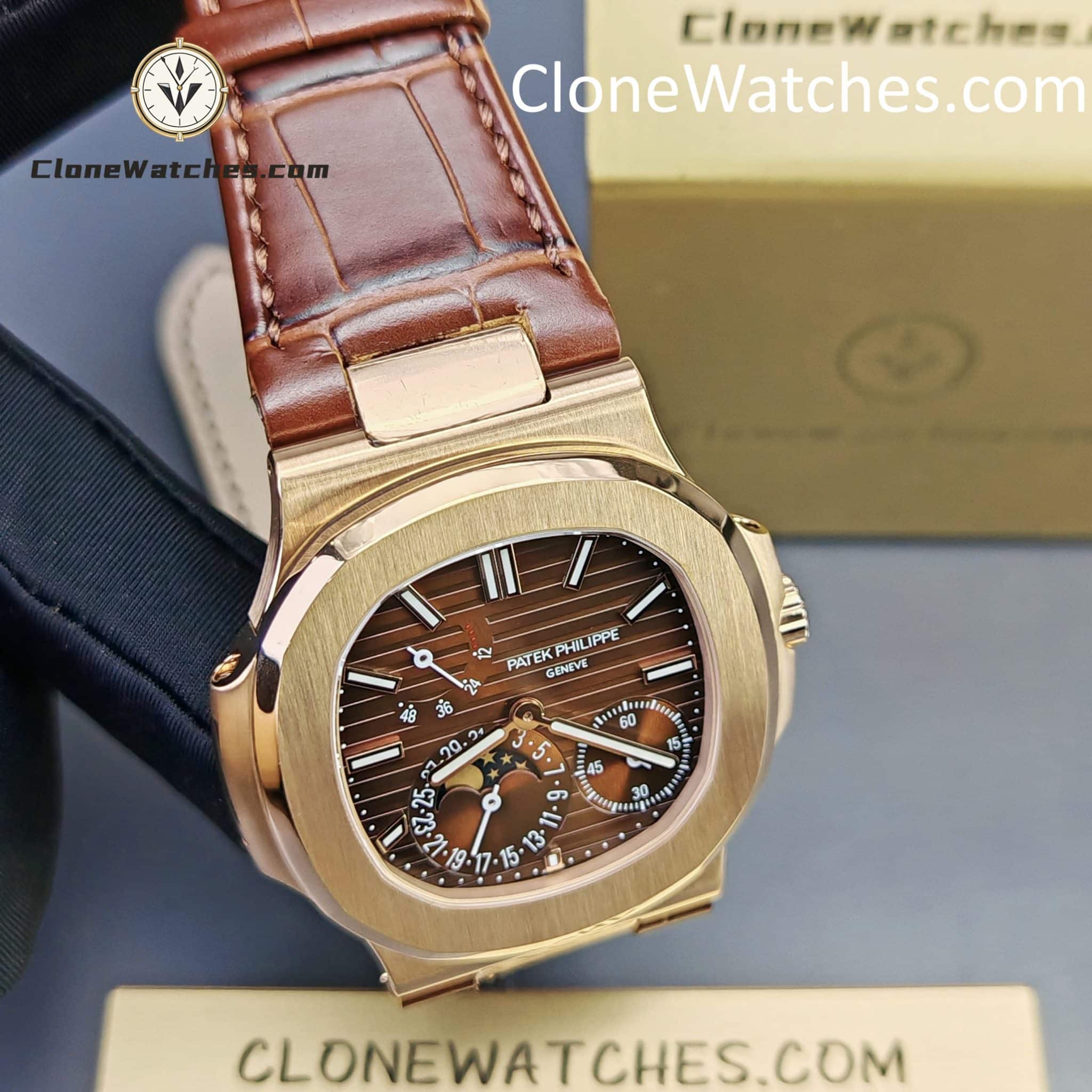 Patek Philippe Super Clone Watches 1:1 Nautilus 5712 Brown Dial Leather Strap