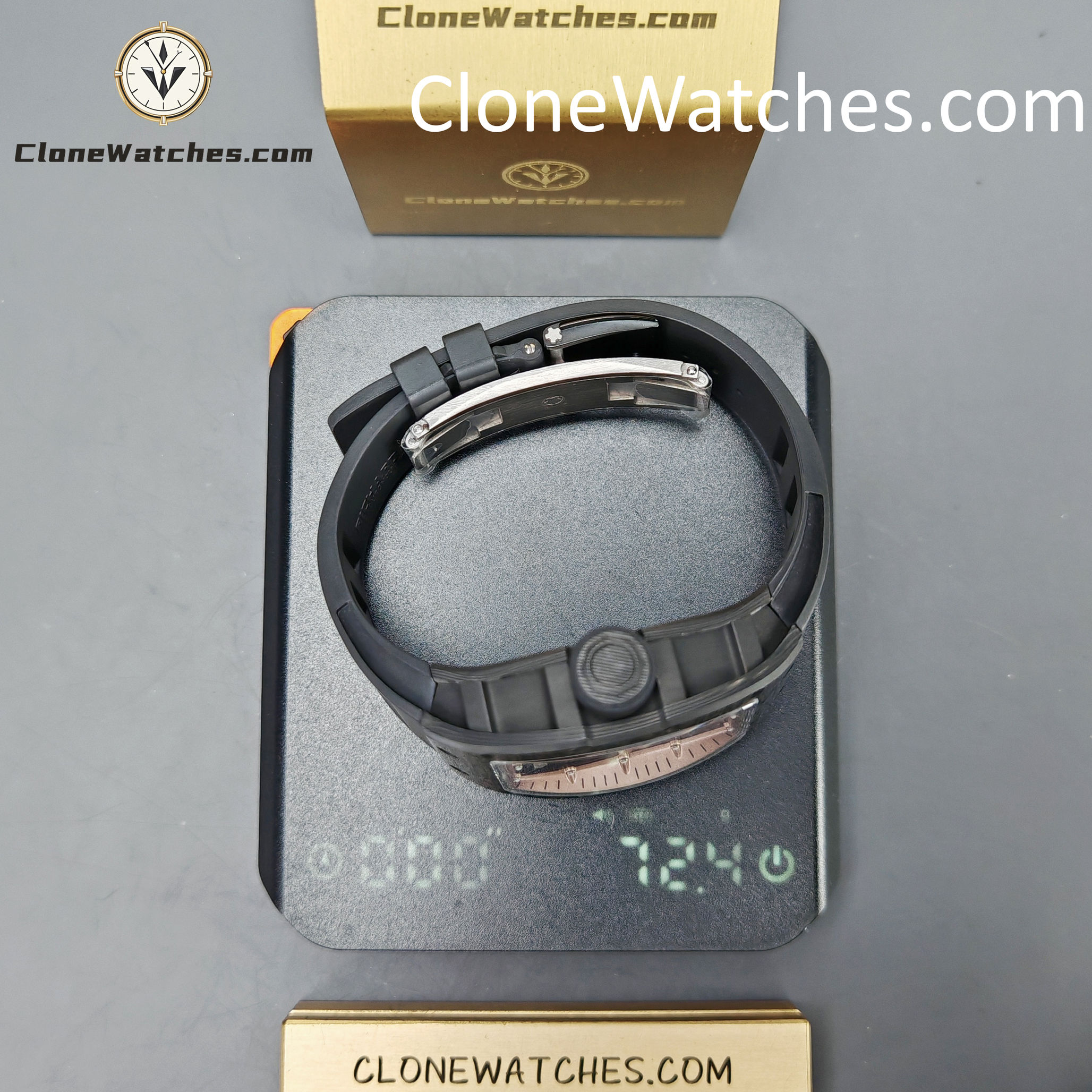 Richard Mille Super Clone Watches 1:1 RM 055 Carbon Tourbillon Black Strap