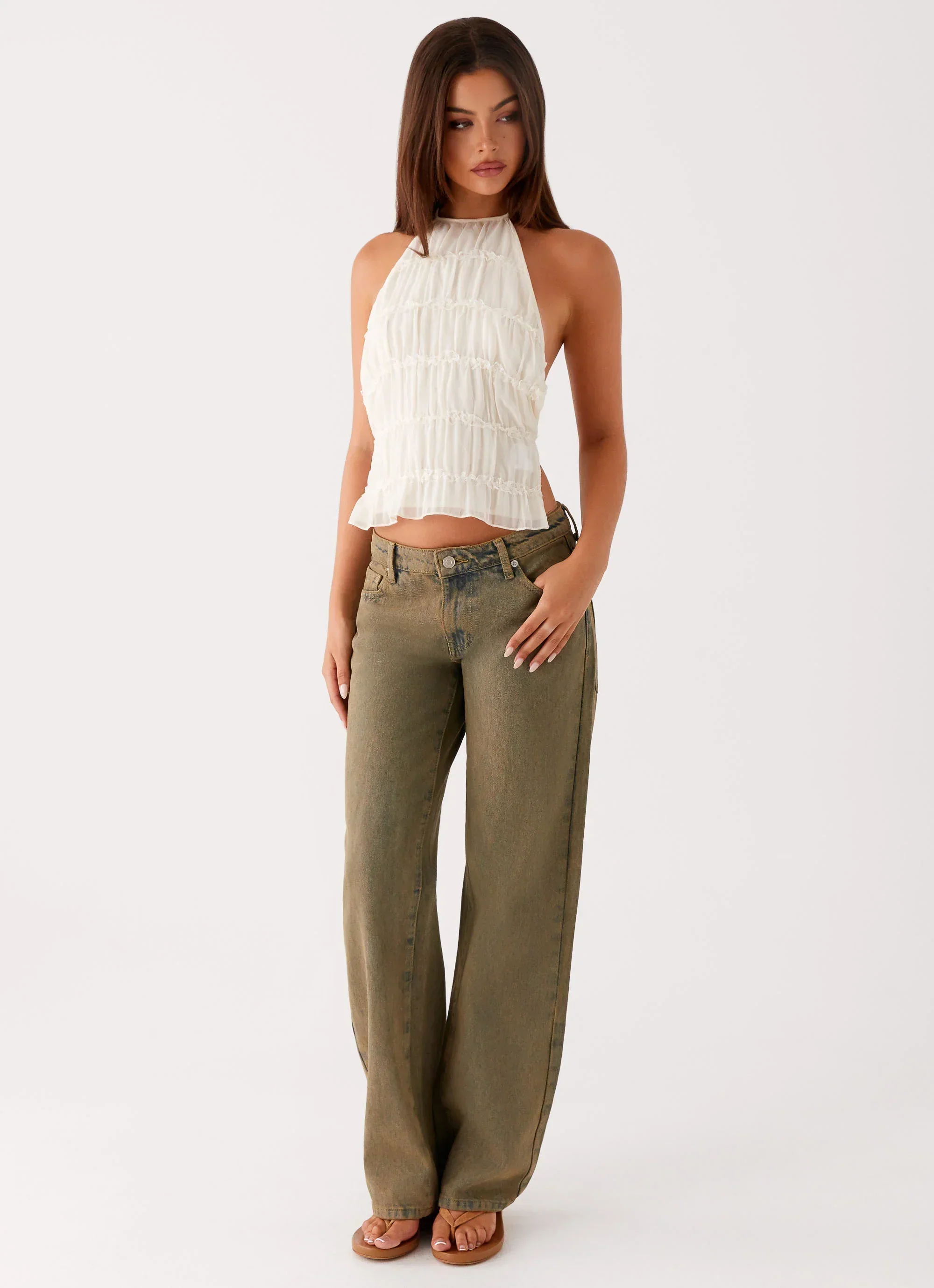 Jaiden Low Rise Denim Jeans - Brown Sand Wash