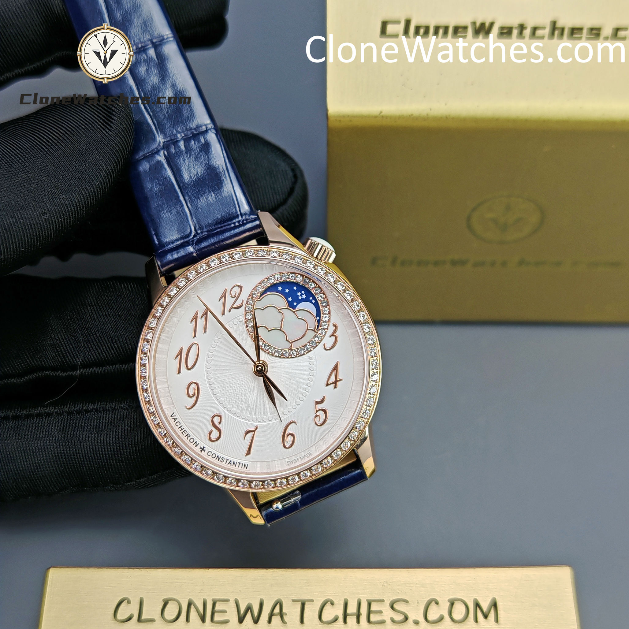 Vacheron Constantin Super Clone Watches 1:1 Égérie Moon Phase 8005F/000R-B498 White Dial