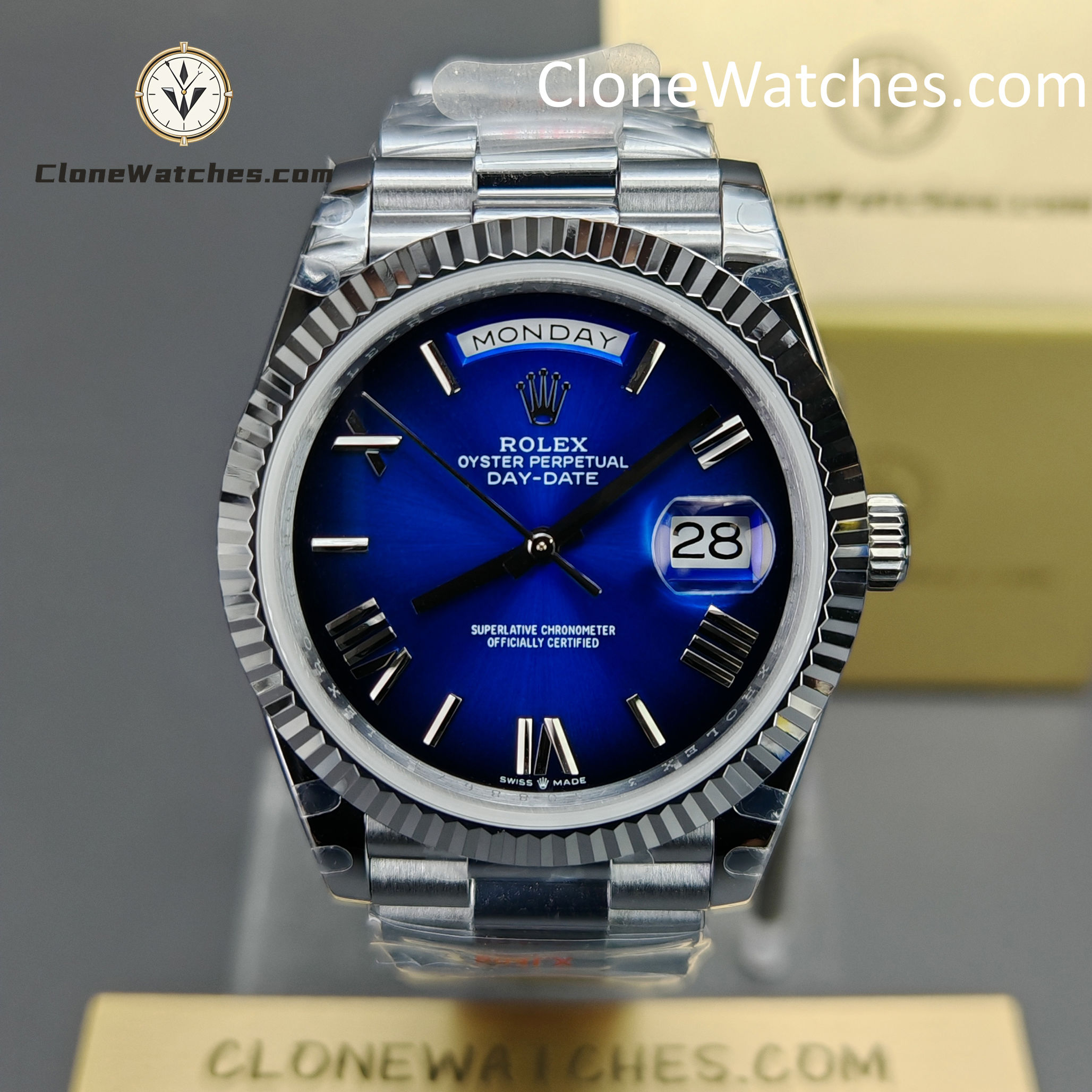 Rolex Super Clone Watches 1:1 Day Date Blue Dial 40mm m228239-0076 3255 Movement