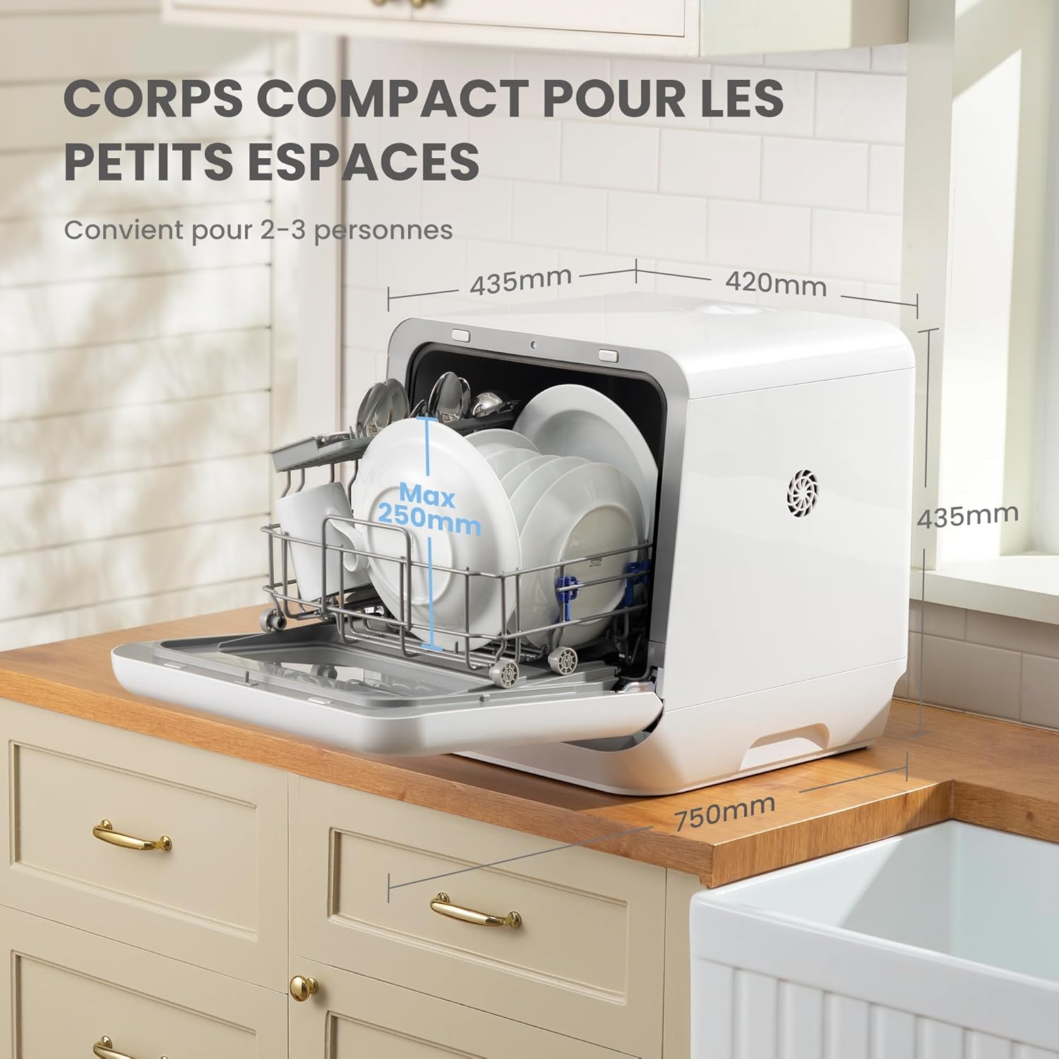 Lave vaisselle comptoir mini 6 programmes vapeur bébé fruits sans plomberie départ différé stockage 72 h blanc