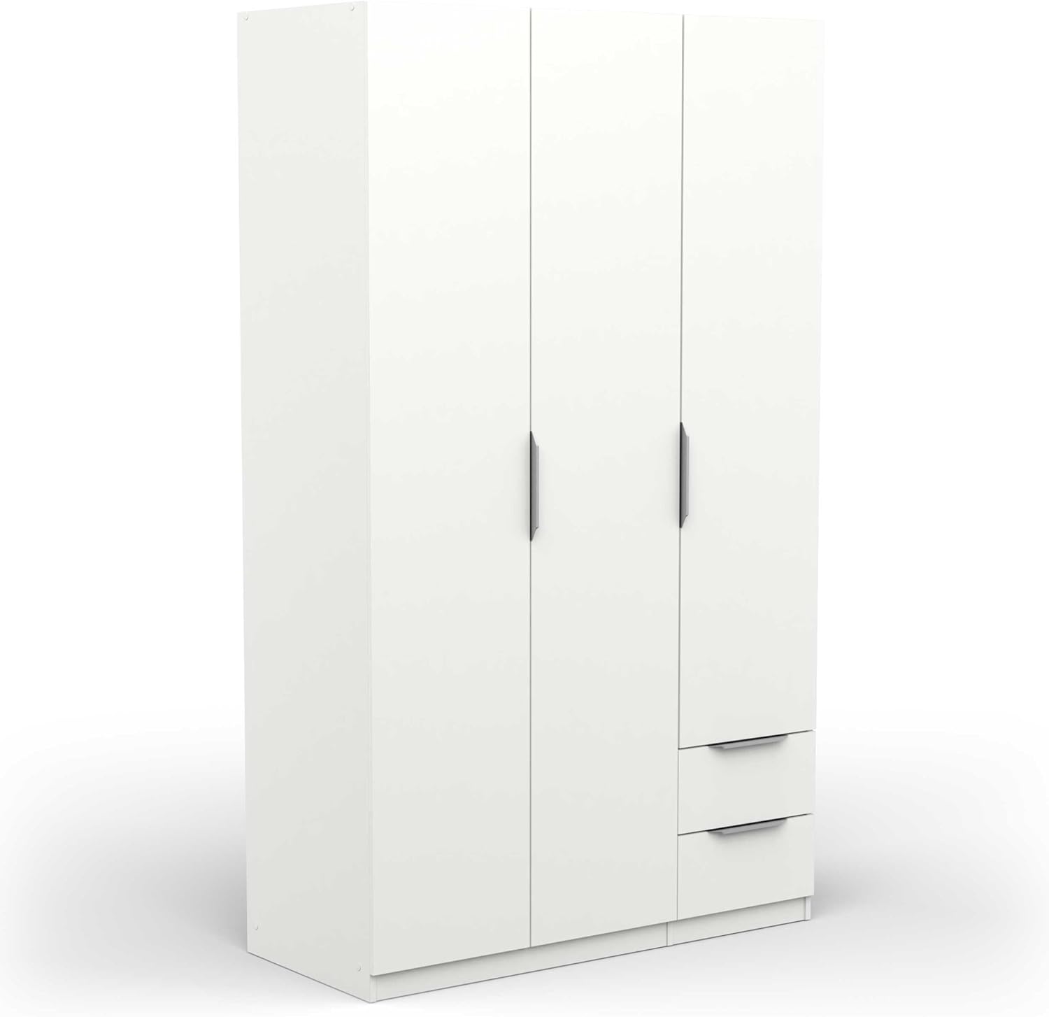 Armoire dressing 3 portes 2 tiroirs 4 niches blanc mat