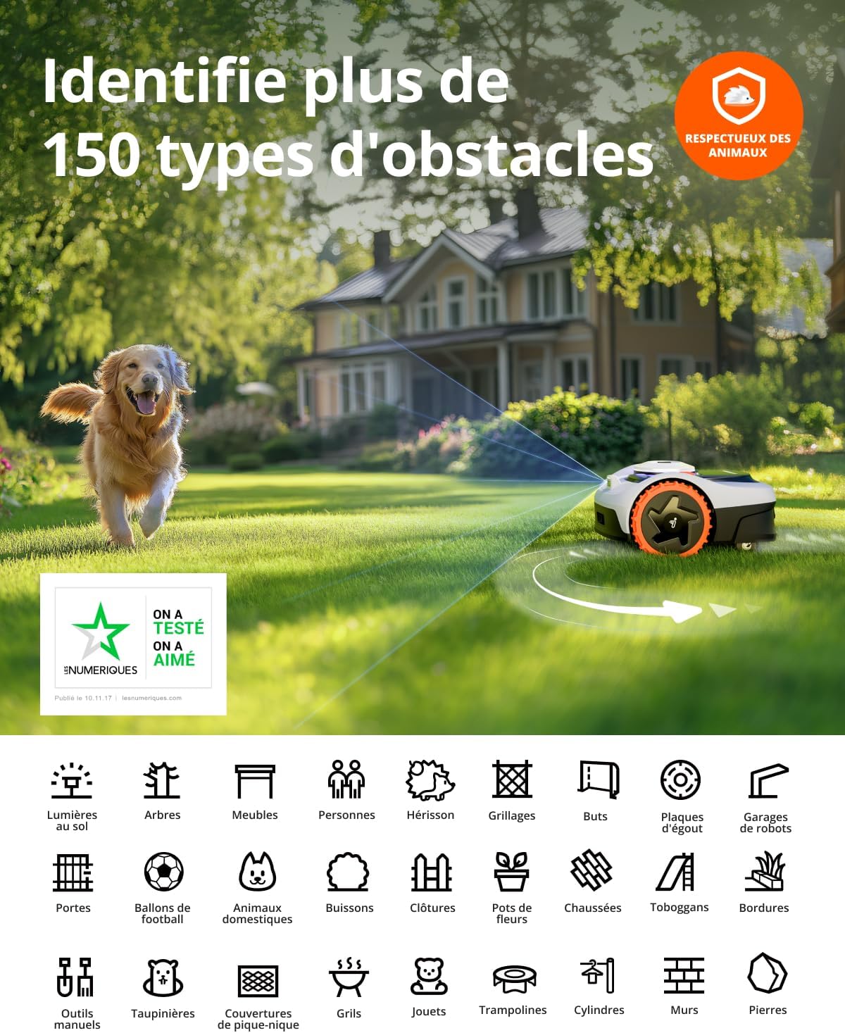 Robot tondeuse Navimow i105E sans fil 500 m² RTK Vision cartographie IA limite virtuelle multizone