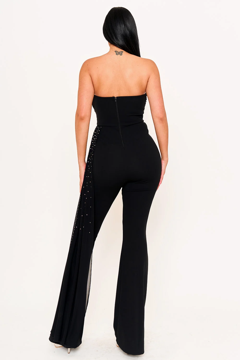 Symphony Jumpsuit - Rhinestone On Mesh Tube Top Jumpsuit