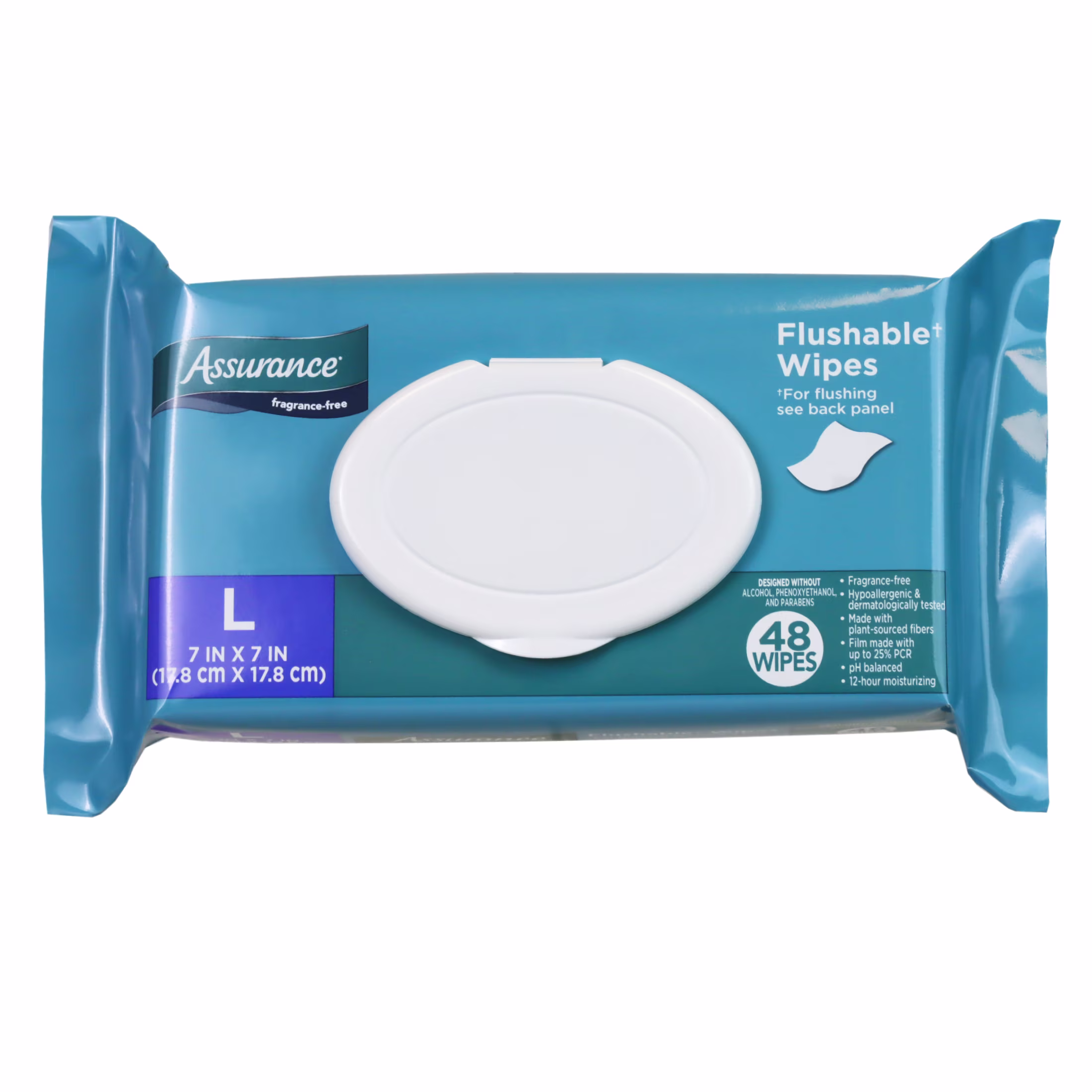 Assurance Large Flushable Wet Wipes, Fragrance Free, 48 Count