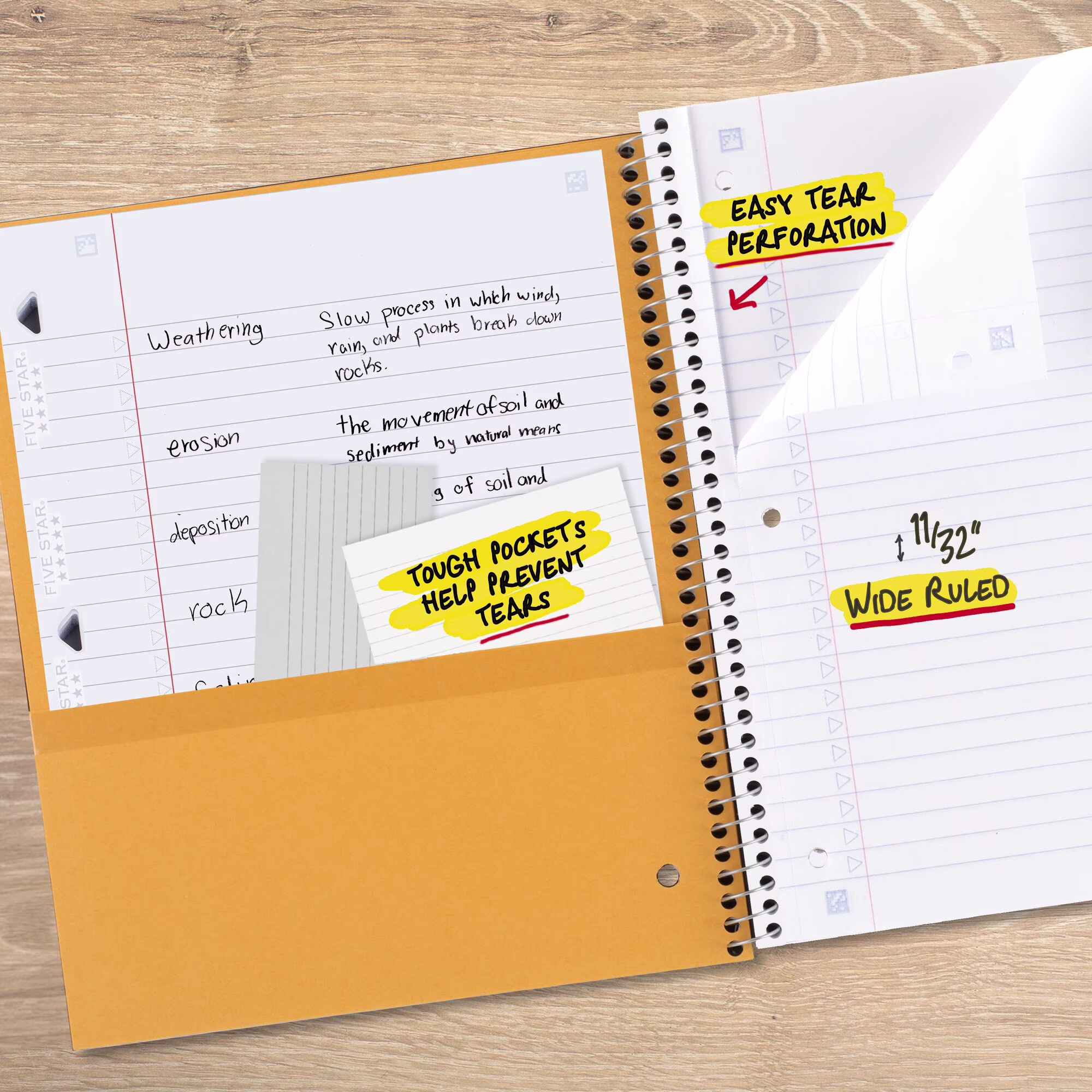 Five Star Spiral Notebook + Study App, 1 Subject, Wide Ruled, 8