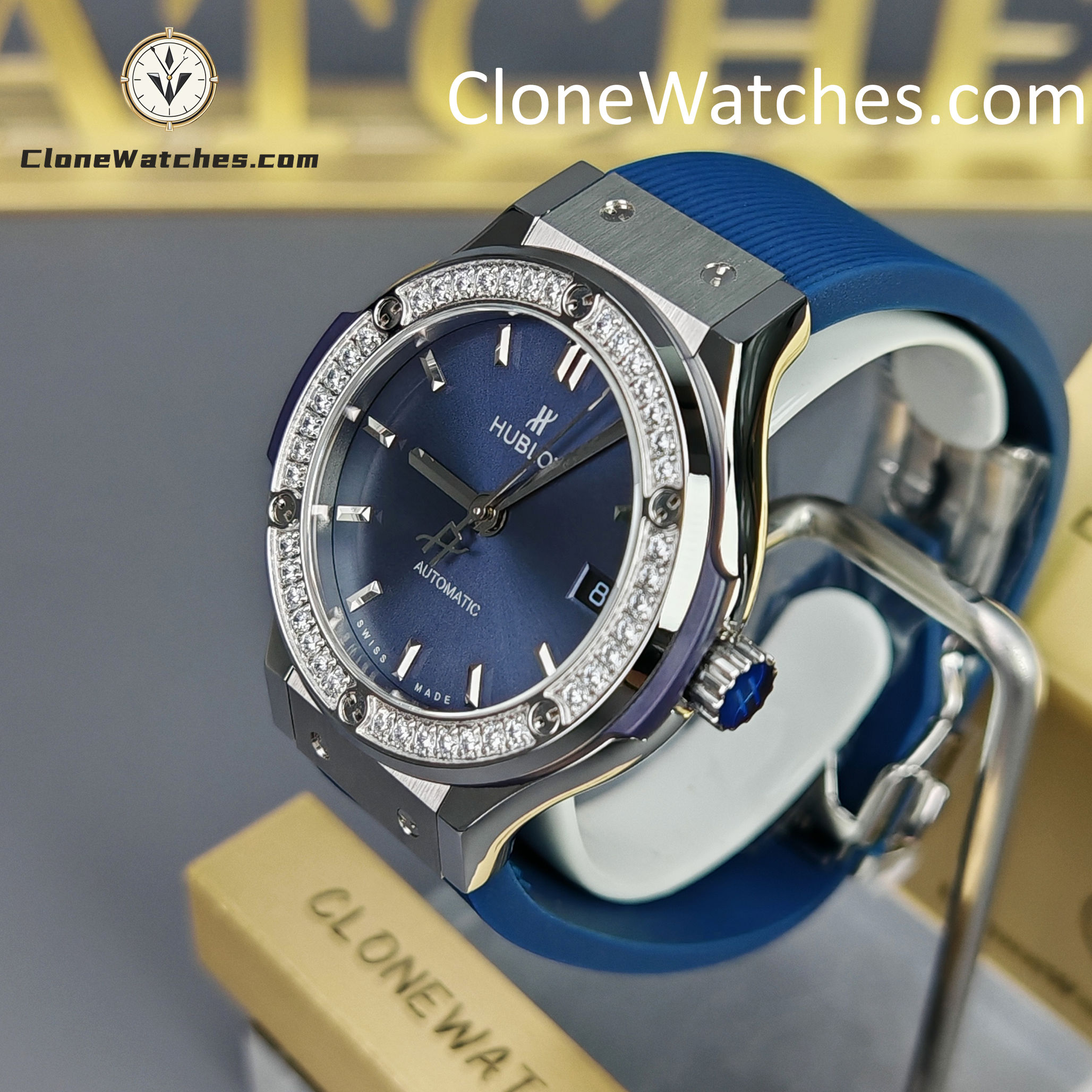Hublot Super Clone Watches 1:1 Classic Fusion Blue Diamonds 38MM 565.NX.7170.RX.1204