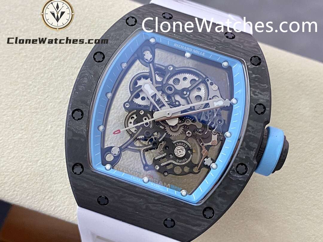 Richard Mille Super Clone Watches 1:1 RM 055 Carbon Tourbillon White Strap