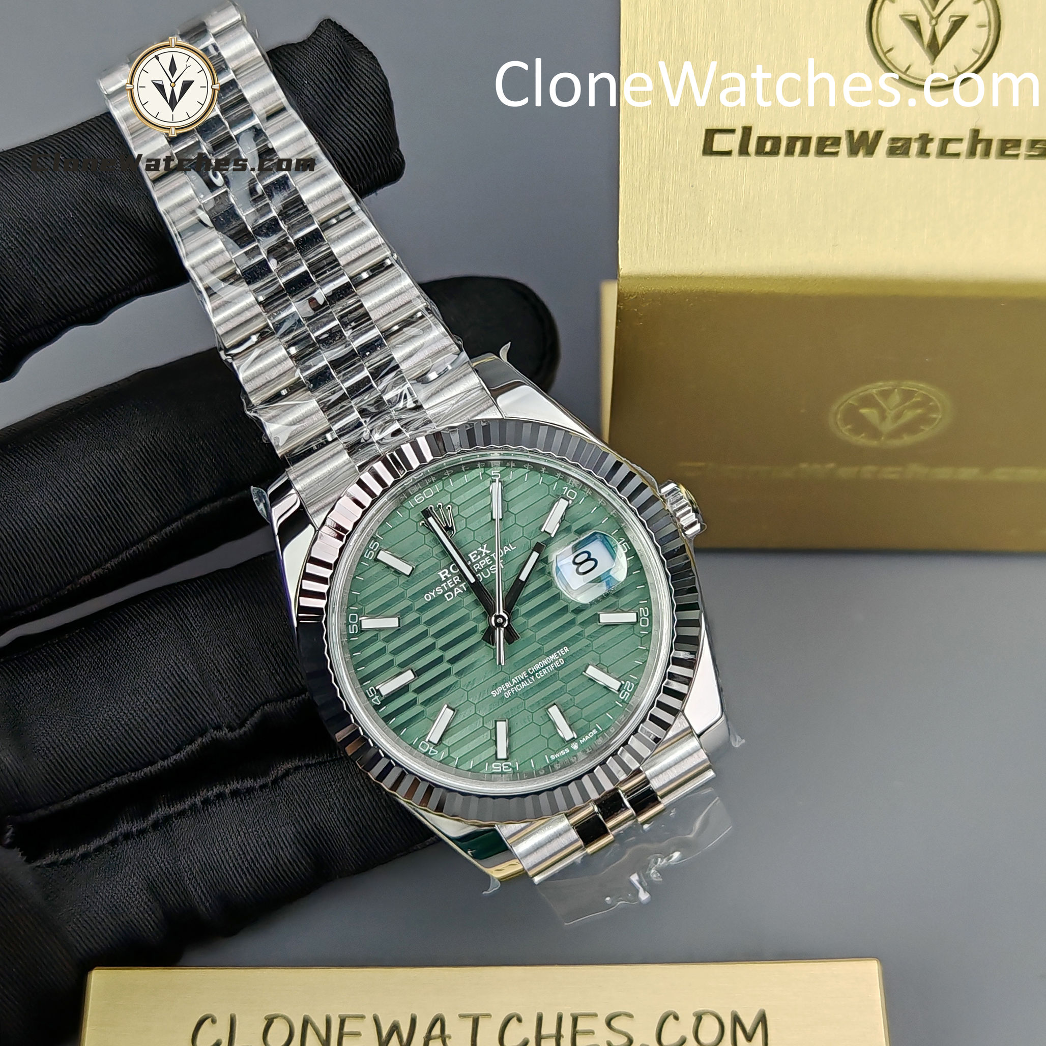 Rolex Super Clone Watch 1:1 DateJust Water Ripple Green Dial m126334-0030 Jubilee 41MM 3235 Movement