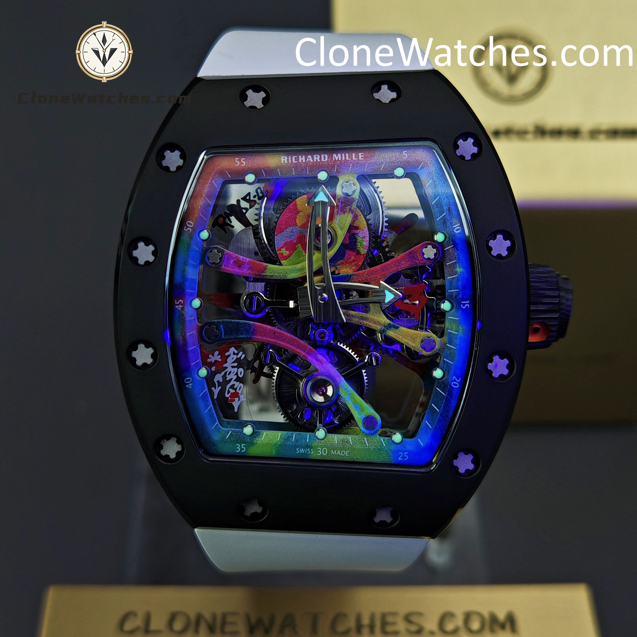 Richard Mille Super Clone Watches 1:1 RM 68 -01 Tourbillon Cyril Kongo White Strap