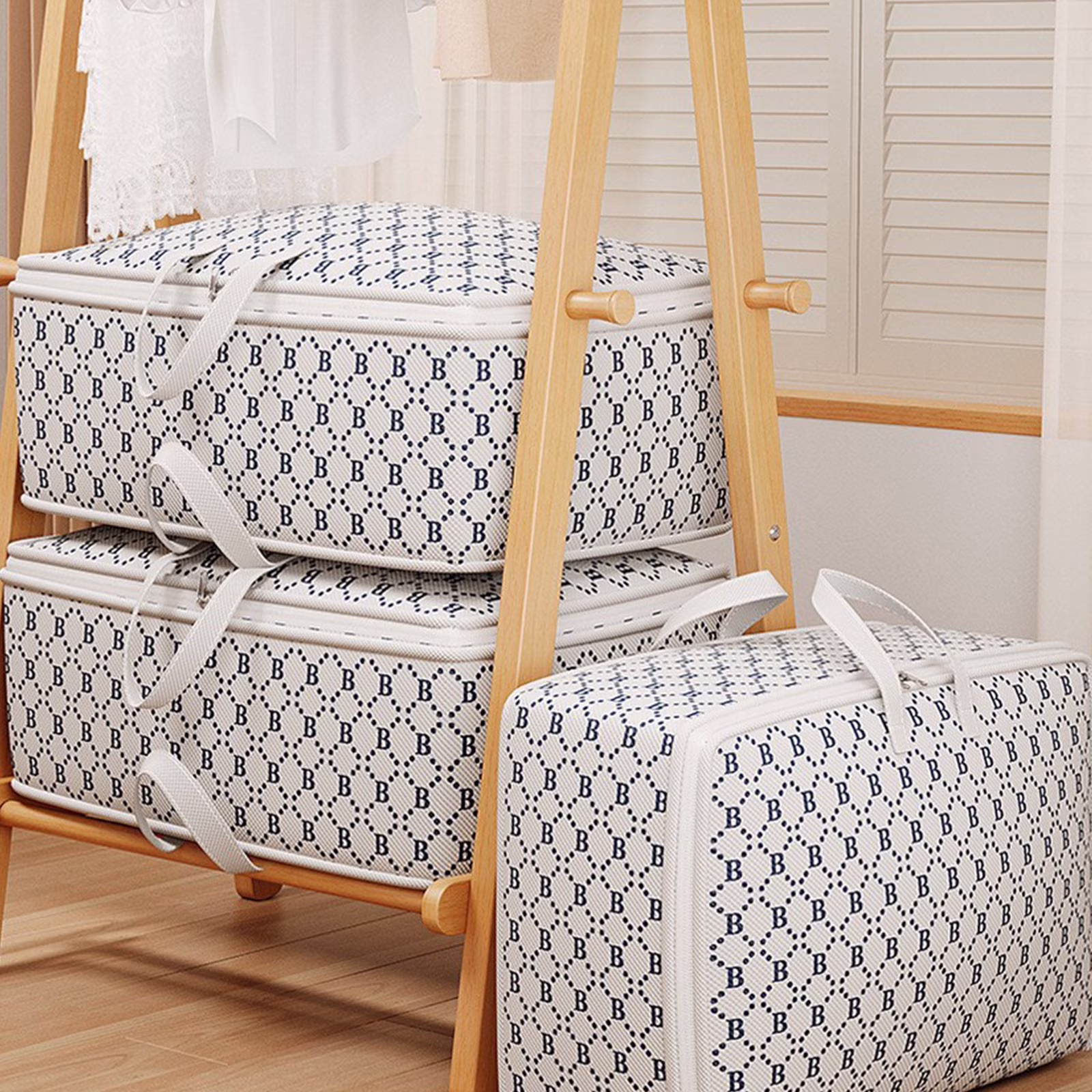 SHENGXINY Heavy Duty Extra Large Storage Bags, Thickened Organizer Tote Bag with Double Zipper for College, Clothes, Quilts, Travel Essential White 23.23x15.75x9.06in