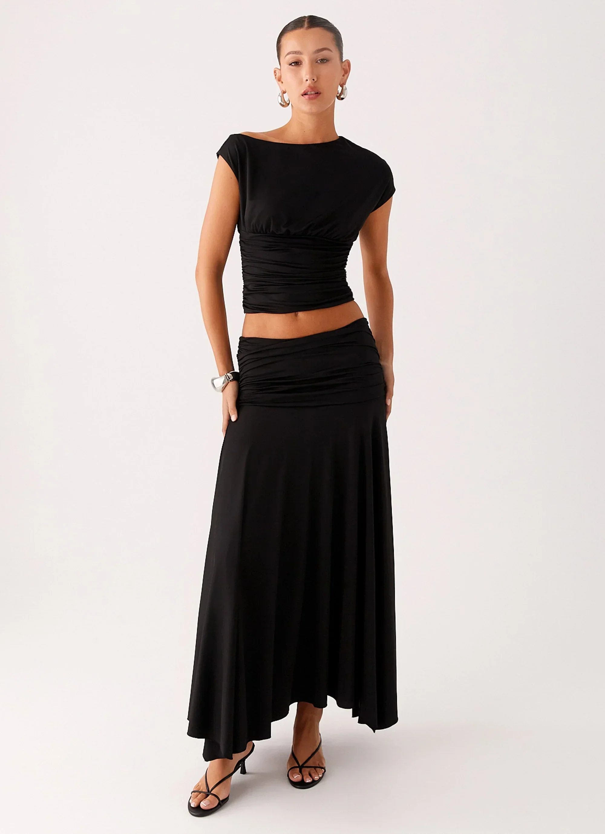 Liana Ruched Maxi Skirt - Black