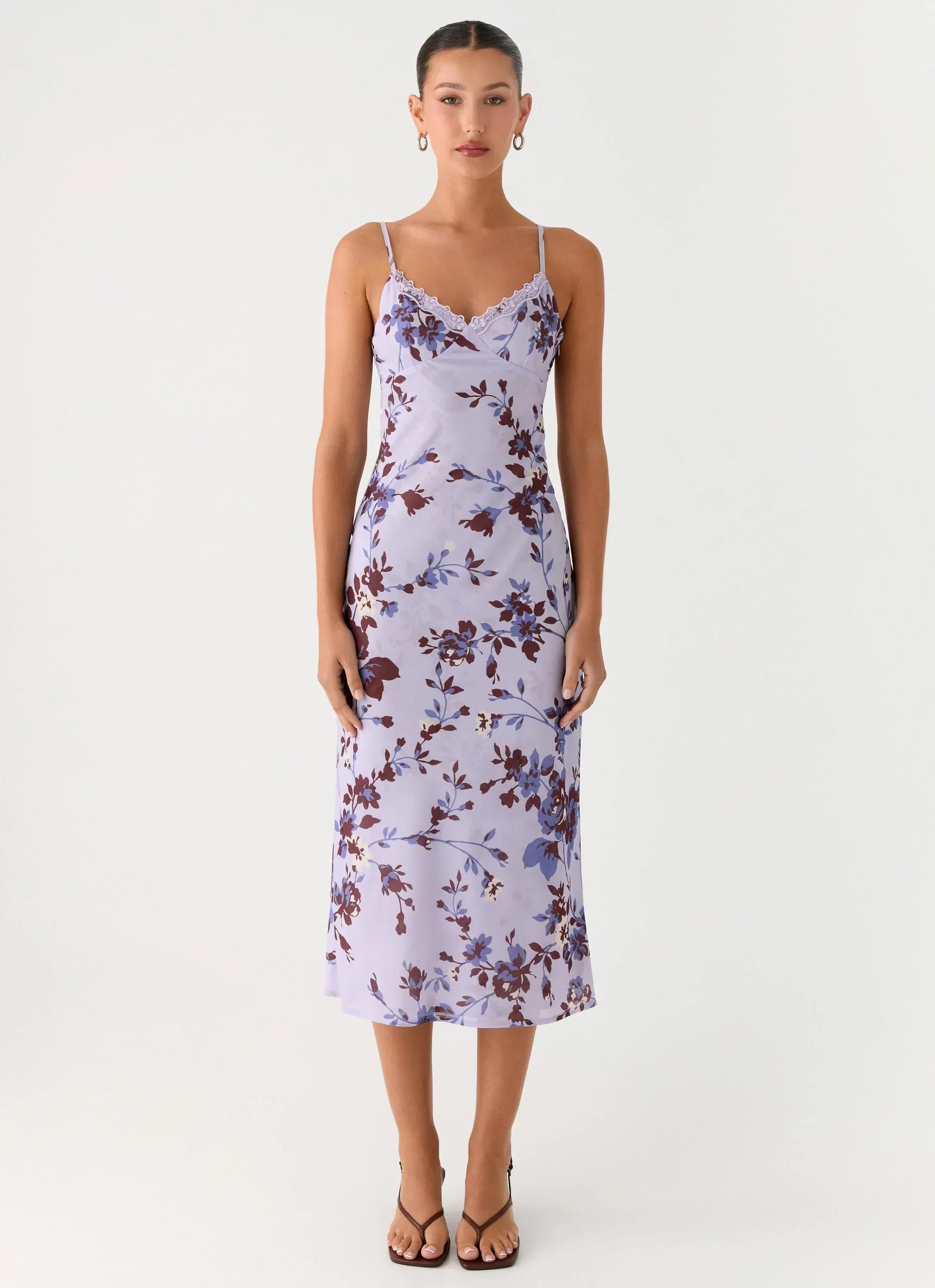 Bluma Lace Trim Midi Dress - Antique Lilac Floral