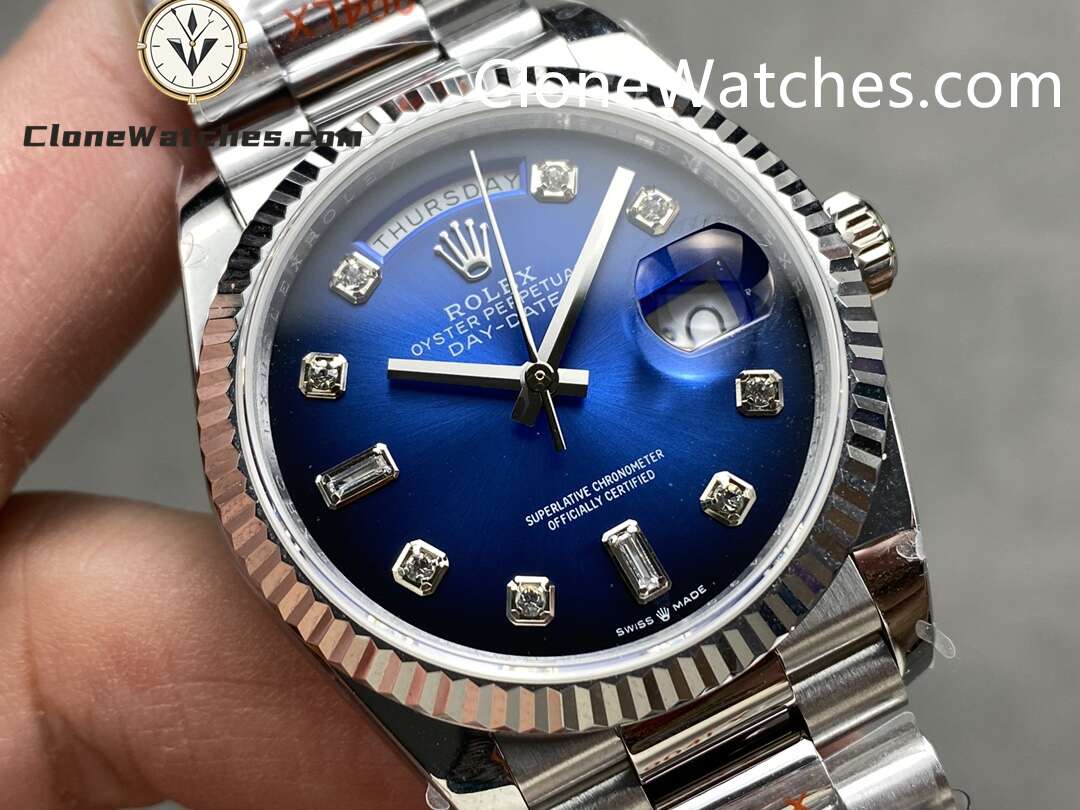 Rolex Super Clone Watches 1:1 Day Date Gradient Blue Dial 36mm m128239-0023 3255 Movement