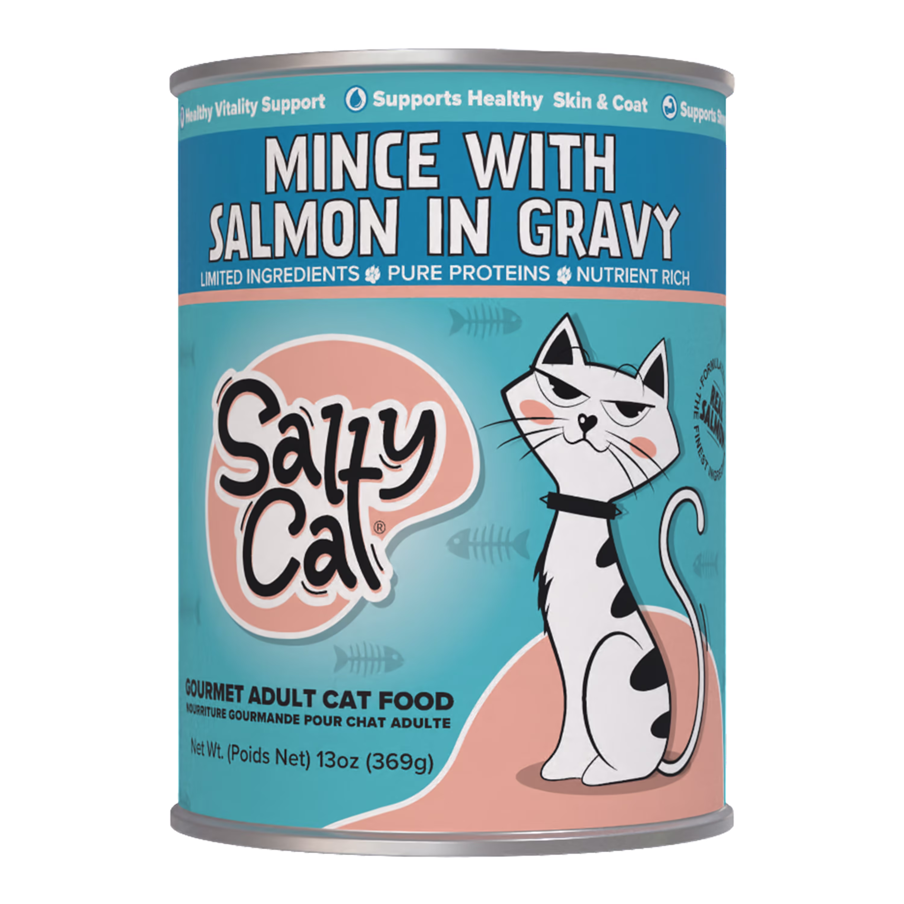 (6 pack) Salty Cat Minced Salmon Flavor in Gravy Wet Cat Food, 13 oz Can