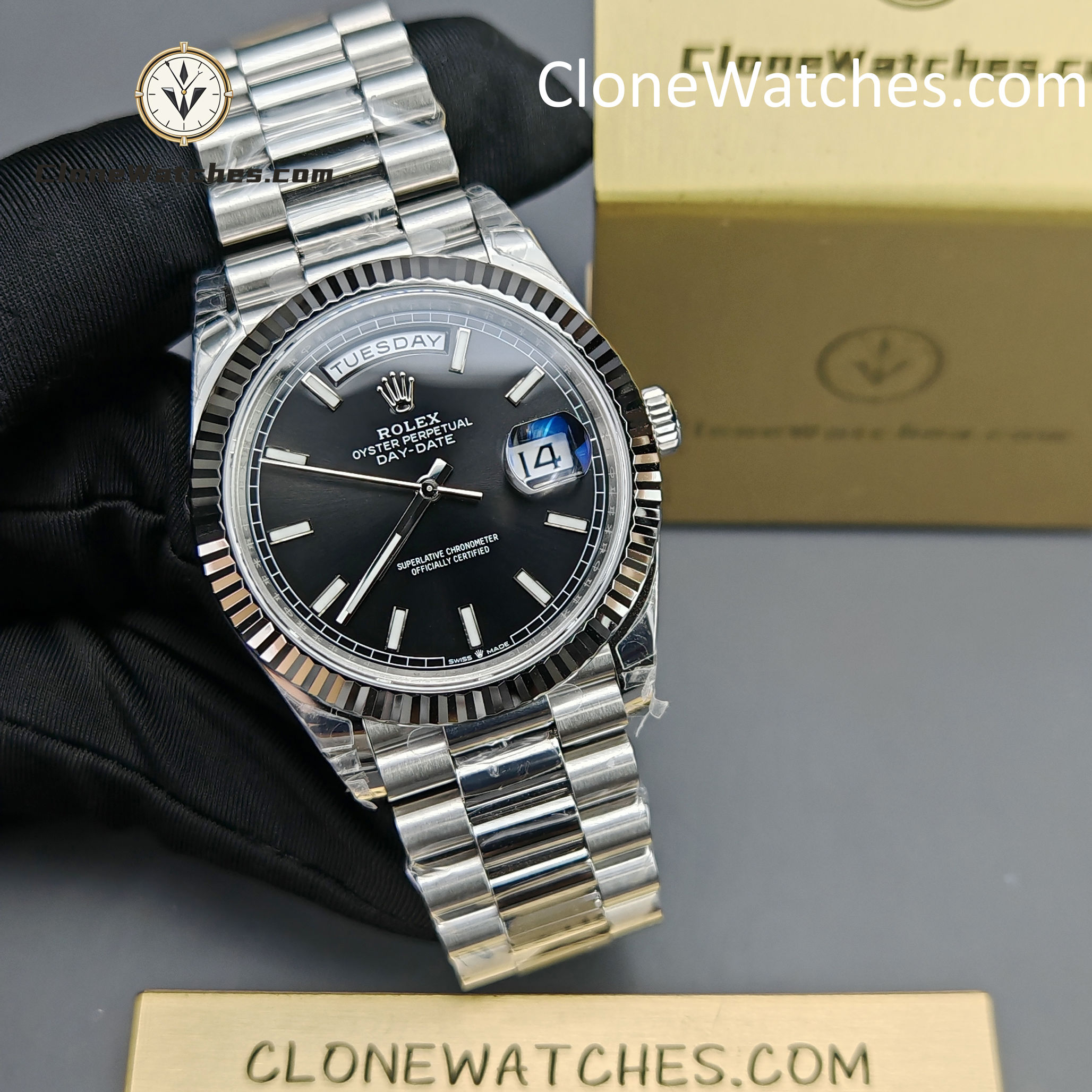 Rolex Super Clone Watches 1:1 Day Date Black Dial 40mm m228239-0004 VSF Version 3255 Movement
