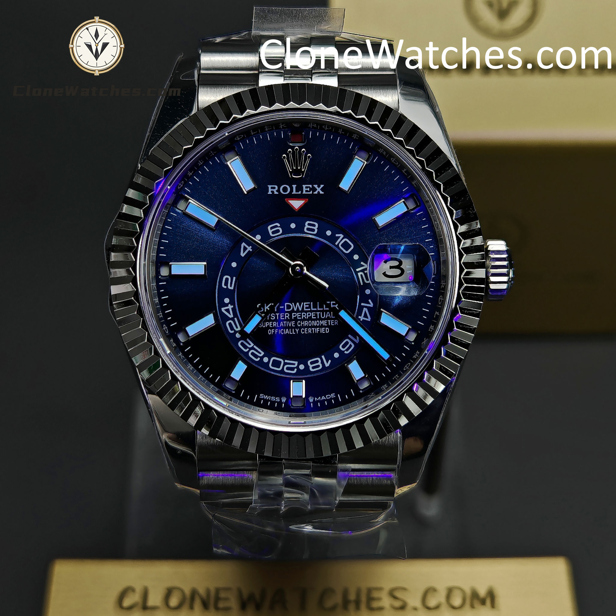 Rolex Super Clone Watches 1:1 Sky Dweller Blue Dial Jubilee M336934 9002 Movement