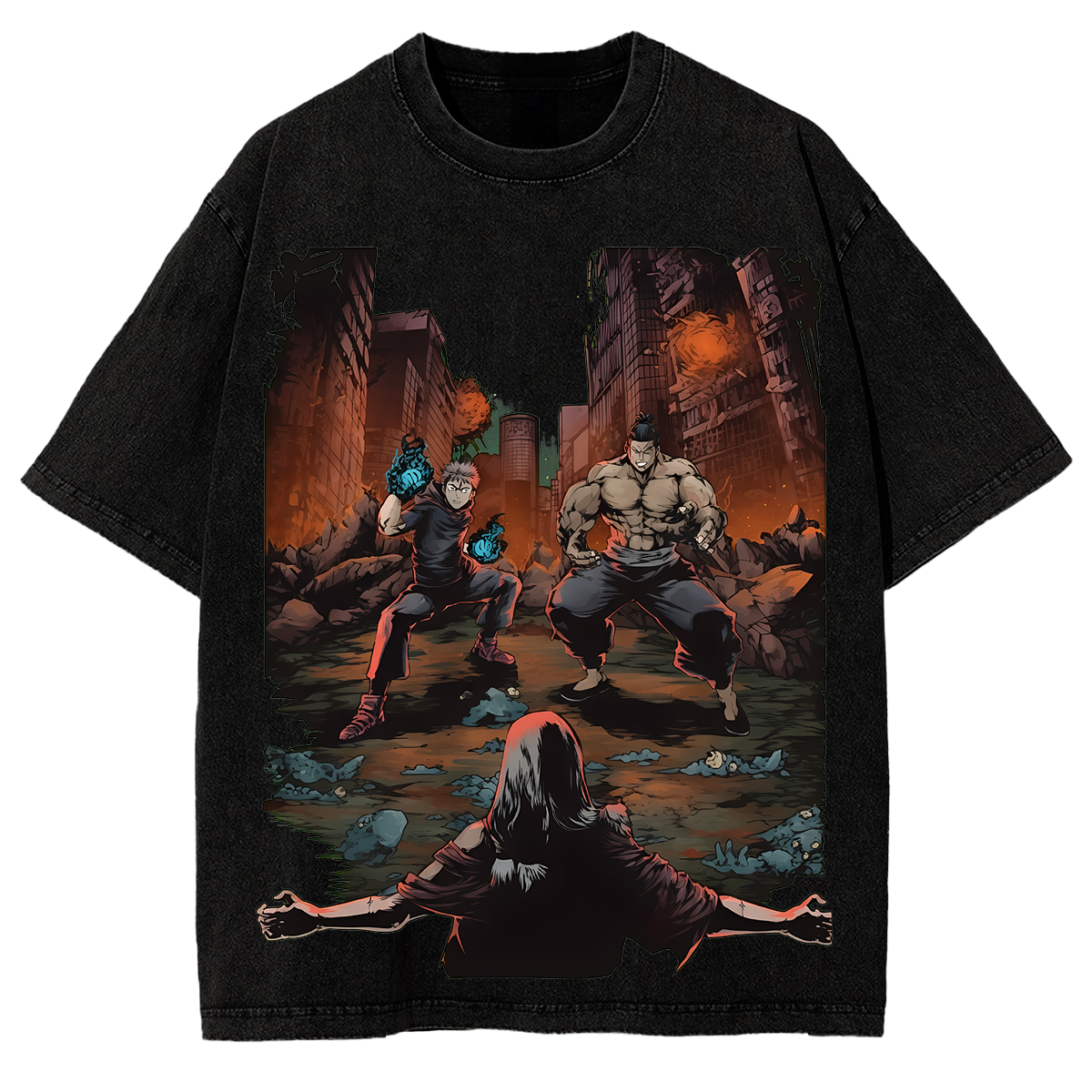 Jujutsu Kaisen Anime Washed Retro Manga Wash Oversized Graphic Tee Shirt
