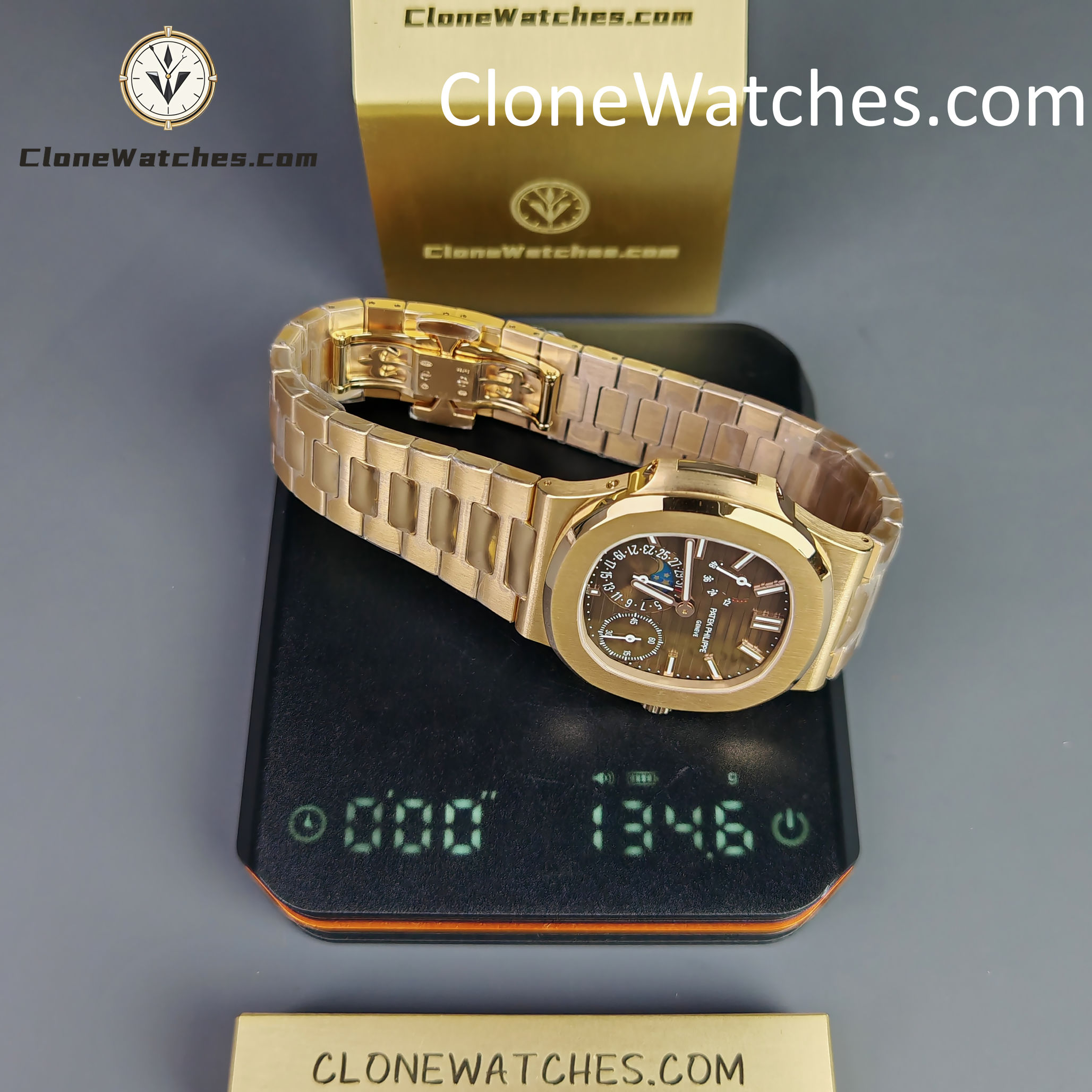 Patek Philippe Super Clone Watches 1:1 Nautilus Moon Phase 18K Rose Gold 5712 Brown Dial New Buckle