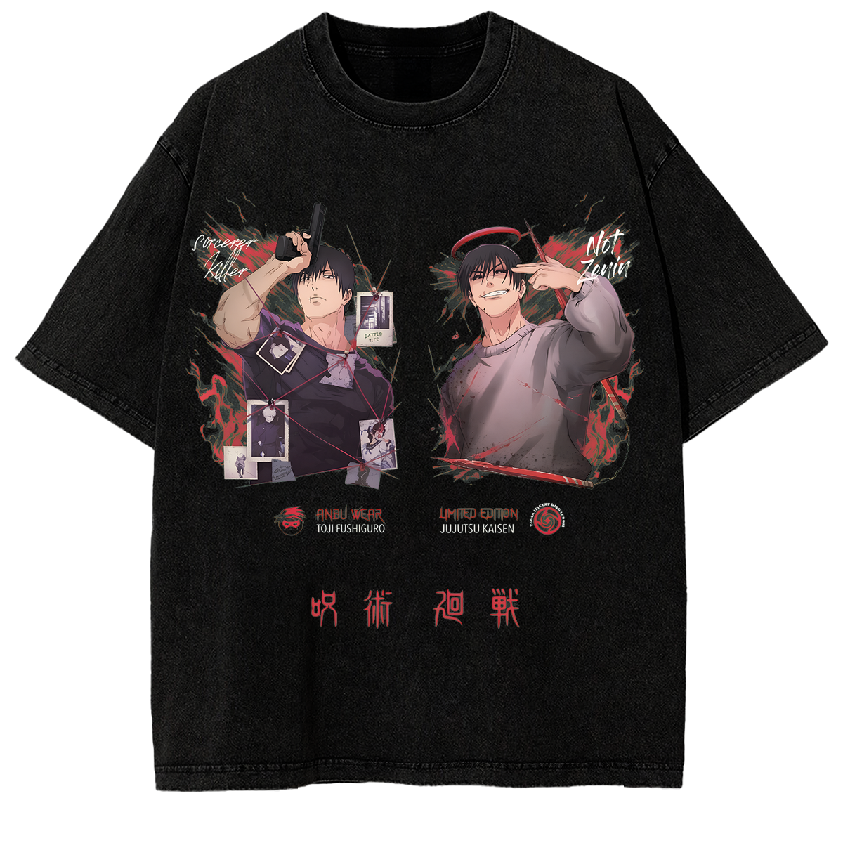 Wash Tee Jujutsu Kaisen Anime Washed T-Shirt Toji Fushiguro Sorcerer Killer Streetwear Graphic Shirt