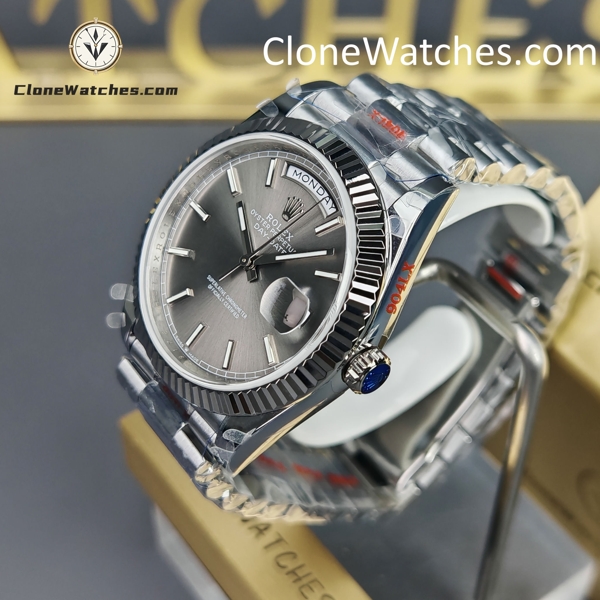Rolex Super Clone Watches 1:1 Day Date Grey Dial 40mm m228239-0060 Presidential Bracelet