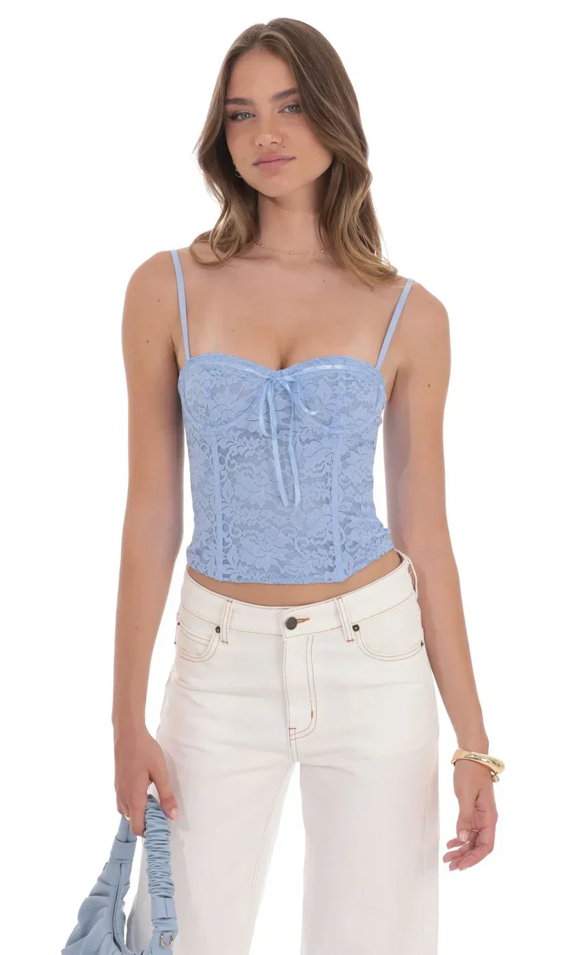 Bow Lace Bustier in Blue