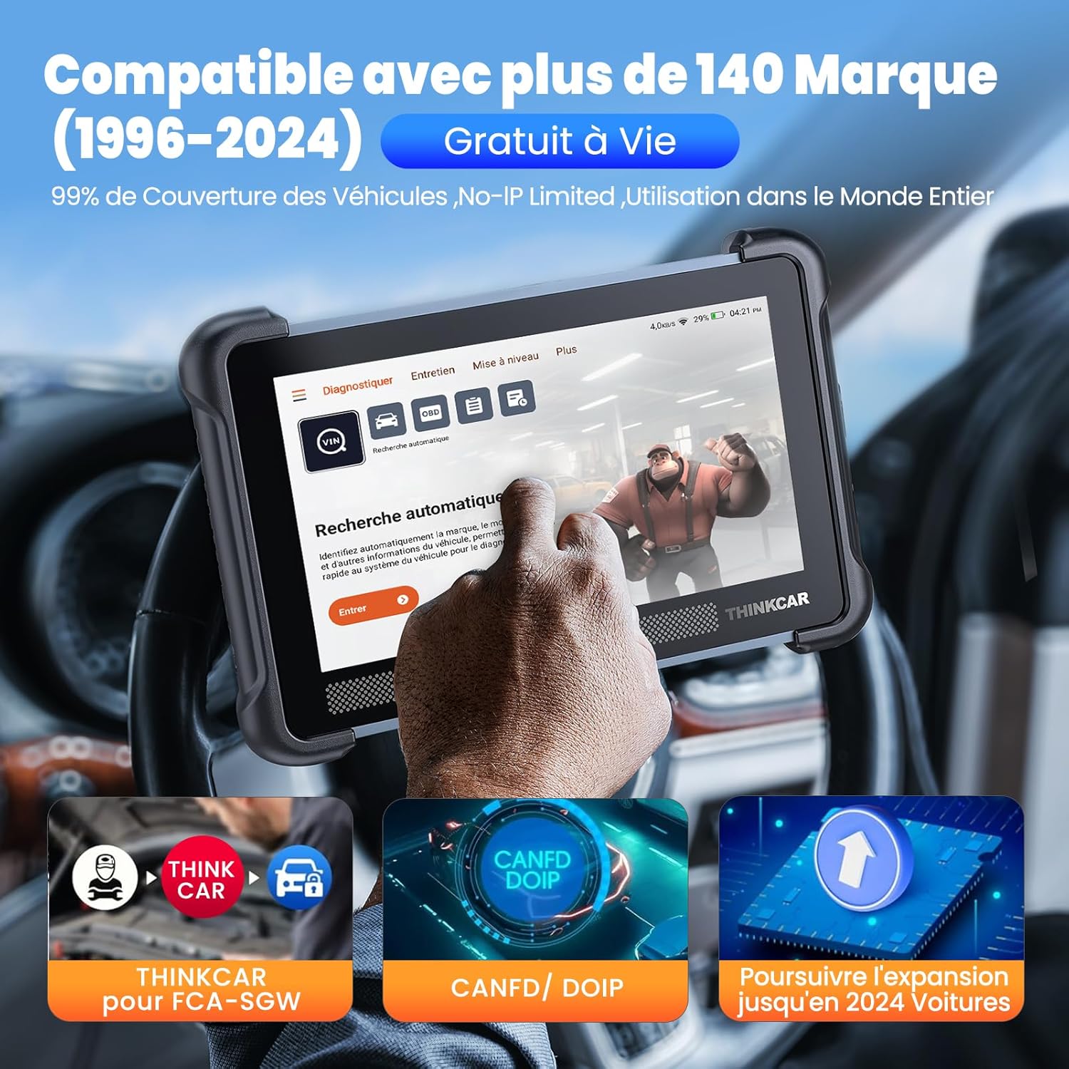 Valise diagnostic auto bidirectionnelle OBD2 réinitialisations multiples CANFD DOIP