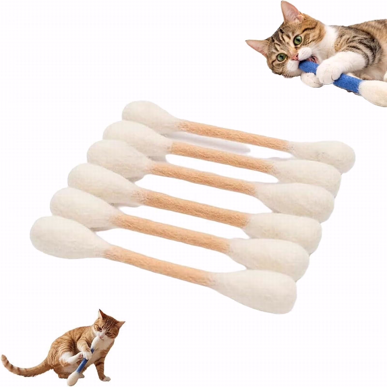 CHENjy, Cat Qtip Toy, Qtip Cat Toy, Durable Woven Cotton Teething Ropes for Indoor Boredom, Interactive Play Set for Pet Lovers, 6 Pack, Beige