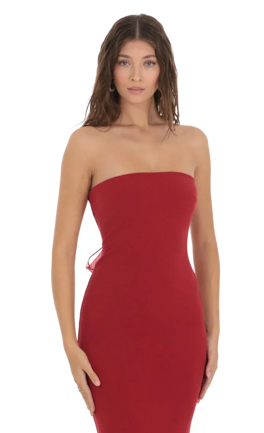 Back Bow Strapless Dress in Red