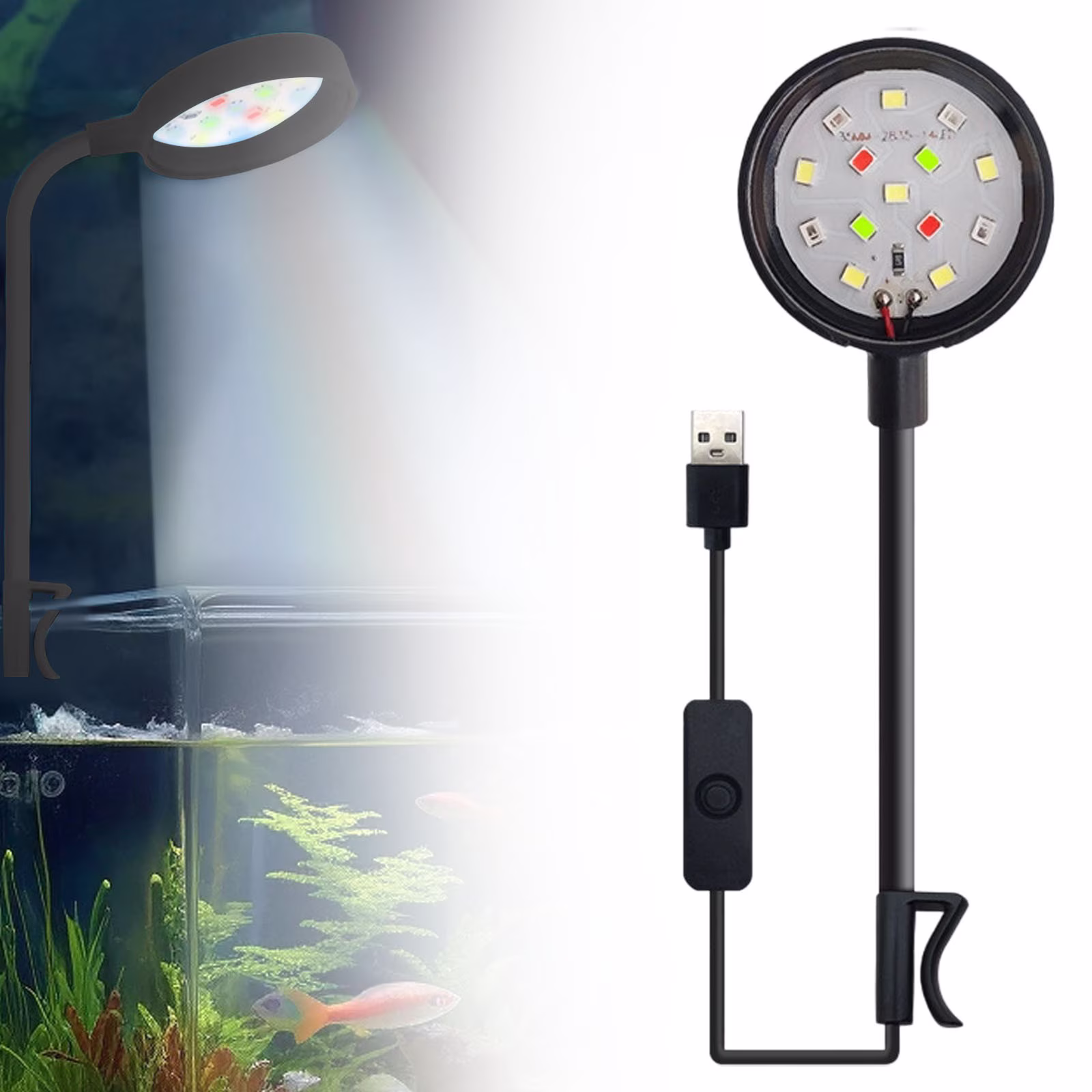 Mini Clip On Aquarium Light, LED Aquarium Light Clip On Fish Tank Light, USB Moving Aquarium Lamp Colorful LED Light, Focus Light For Fish Tank Indoor LED Light For Fish Tank Plants Coral Pink