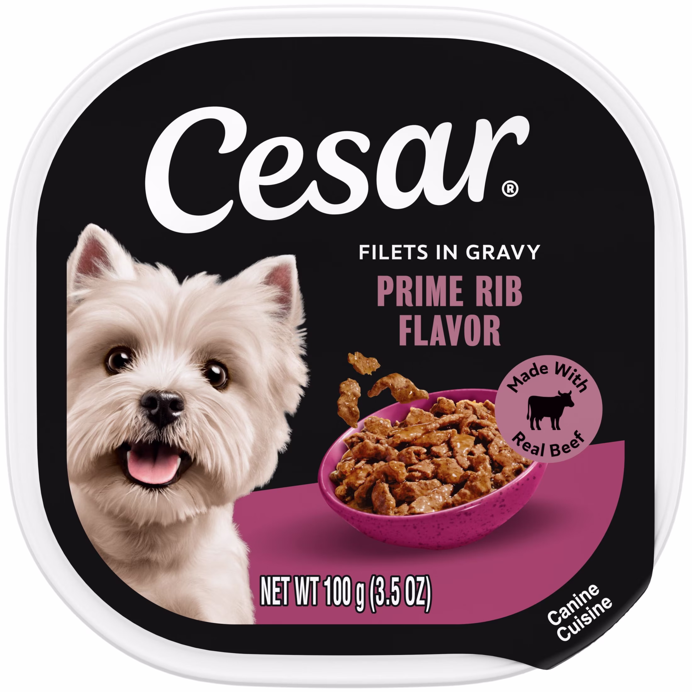 Cesar Filets in Gravy Wet Dog Food, Prime Rib Flavor, 3.5 oz. Trays, Pack of 24