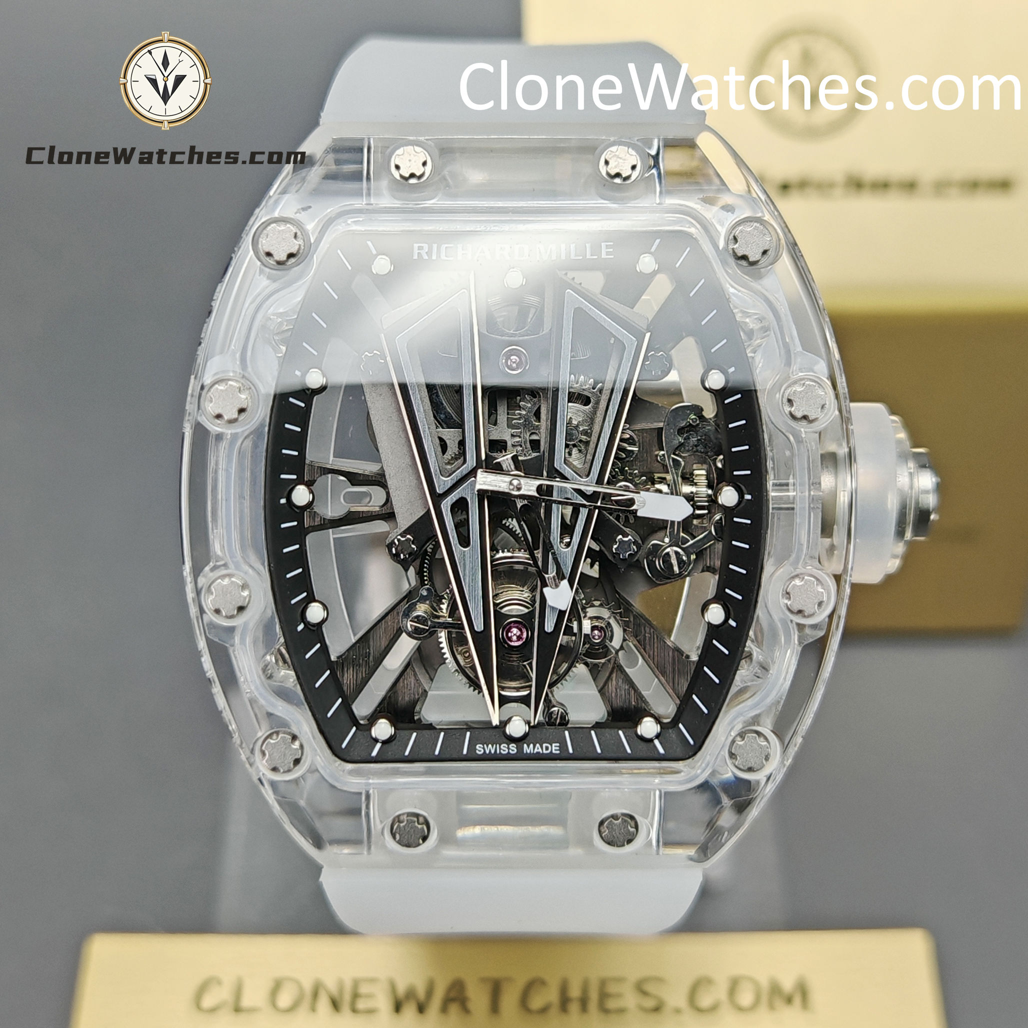Richard Mille Super Clone Watches 1:1 RM 027 – 03 Full Transparent Tourbillon White Strap